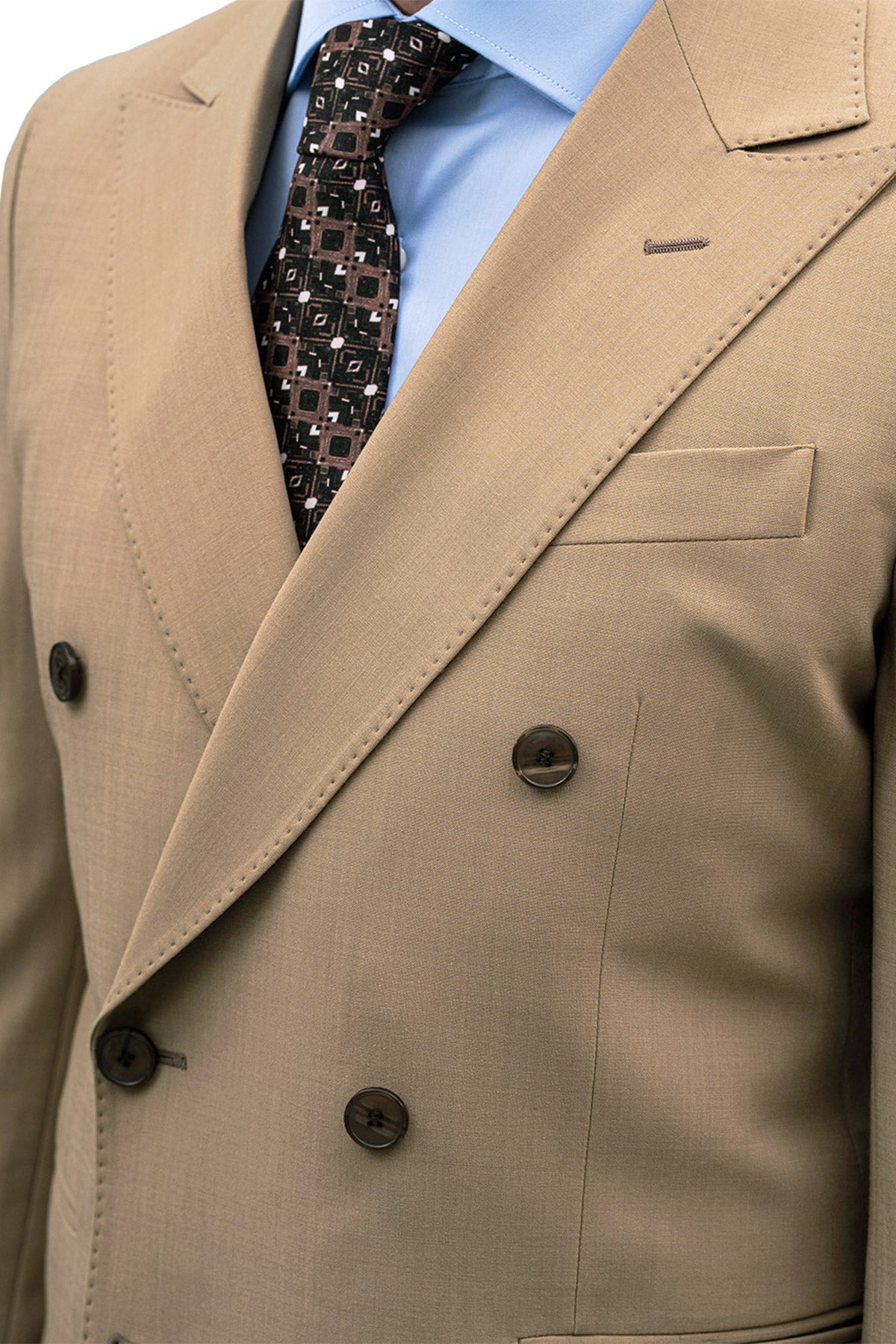 Giacca uomo Doppiopetto beige fresco lana mista Rever a lancia