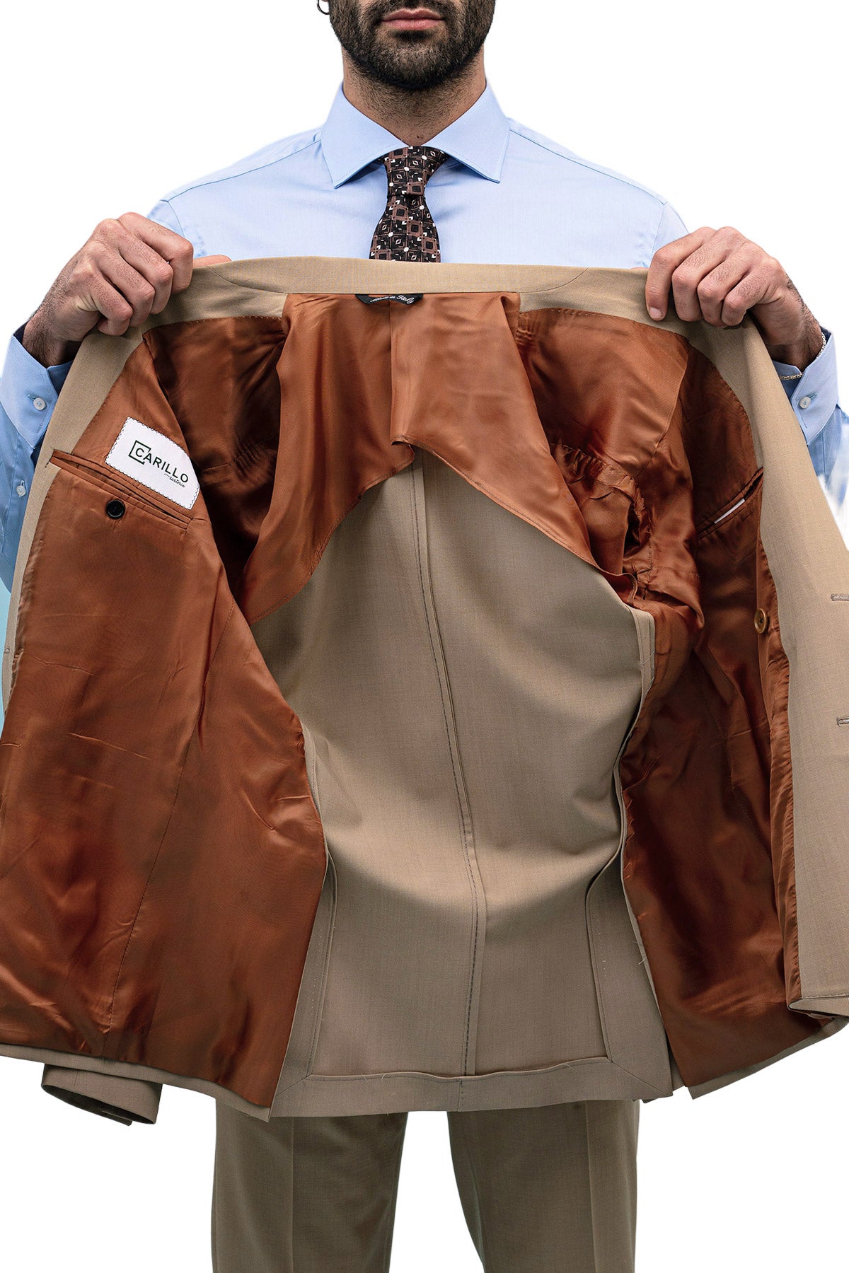 Giacca uomo Doppiopetto beige fresco lana mista Rever a lancia