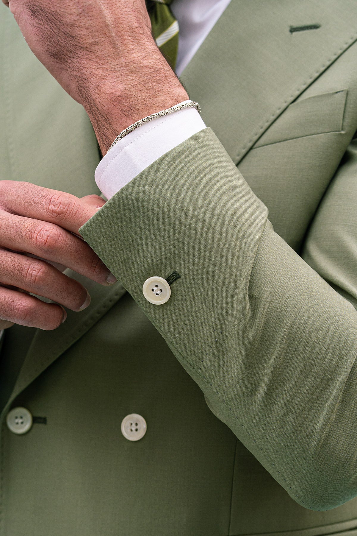 Giacca uomo Doppiopetto verde salvia fresco lana mista Rever a lancia