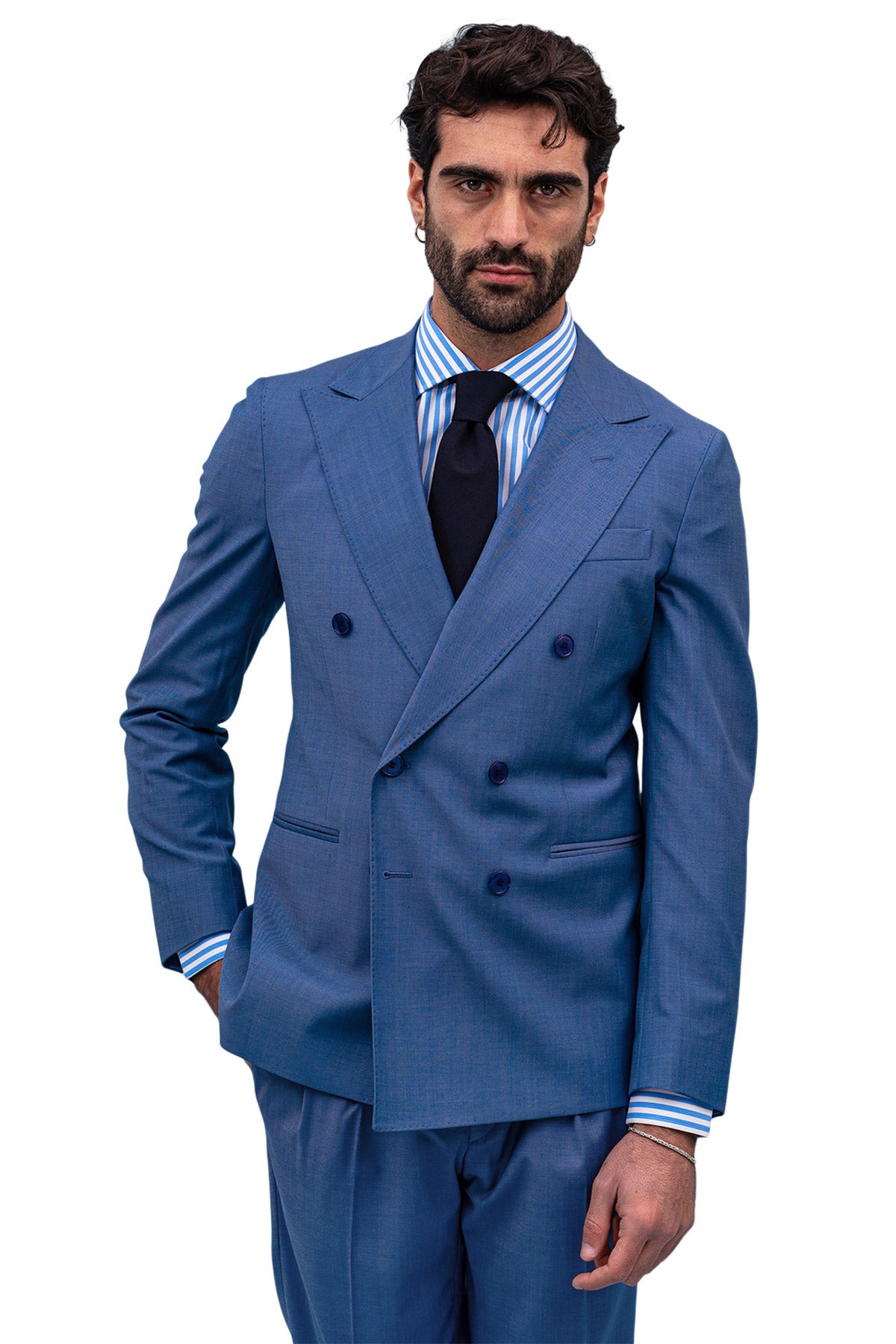 Giacca uomo Doppiopetto Denim fresco lana mista Rever a lancia