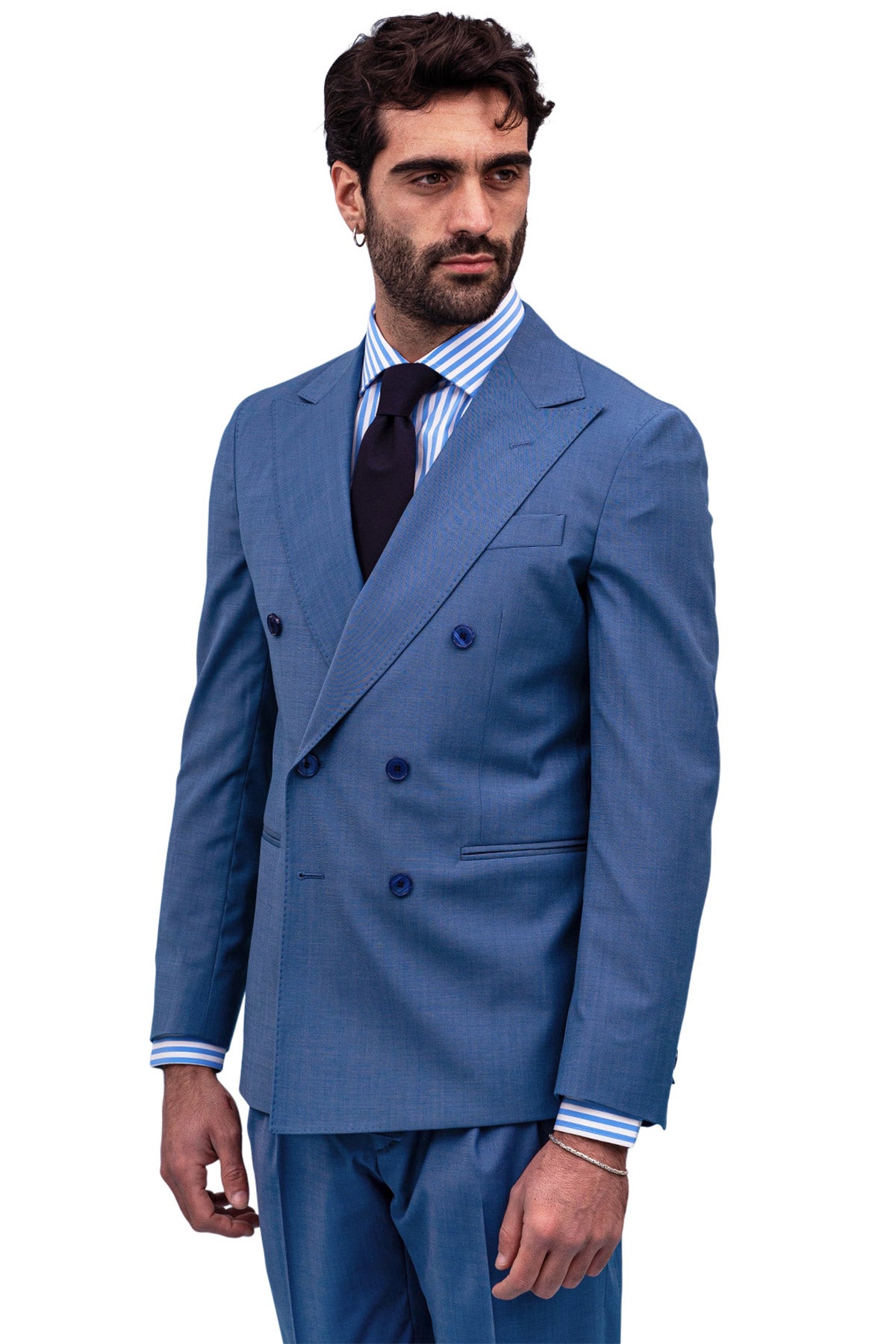 Giacca uomo Doppiopetto Denim fresco lana mista Rever a lancia