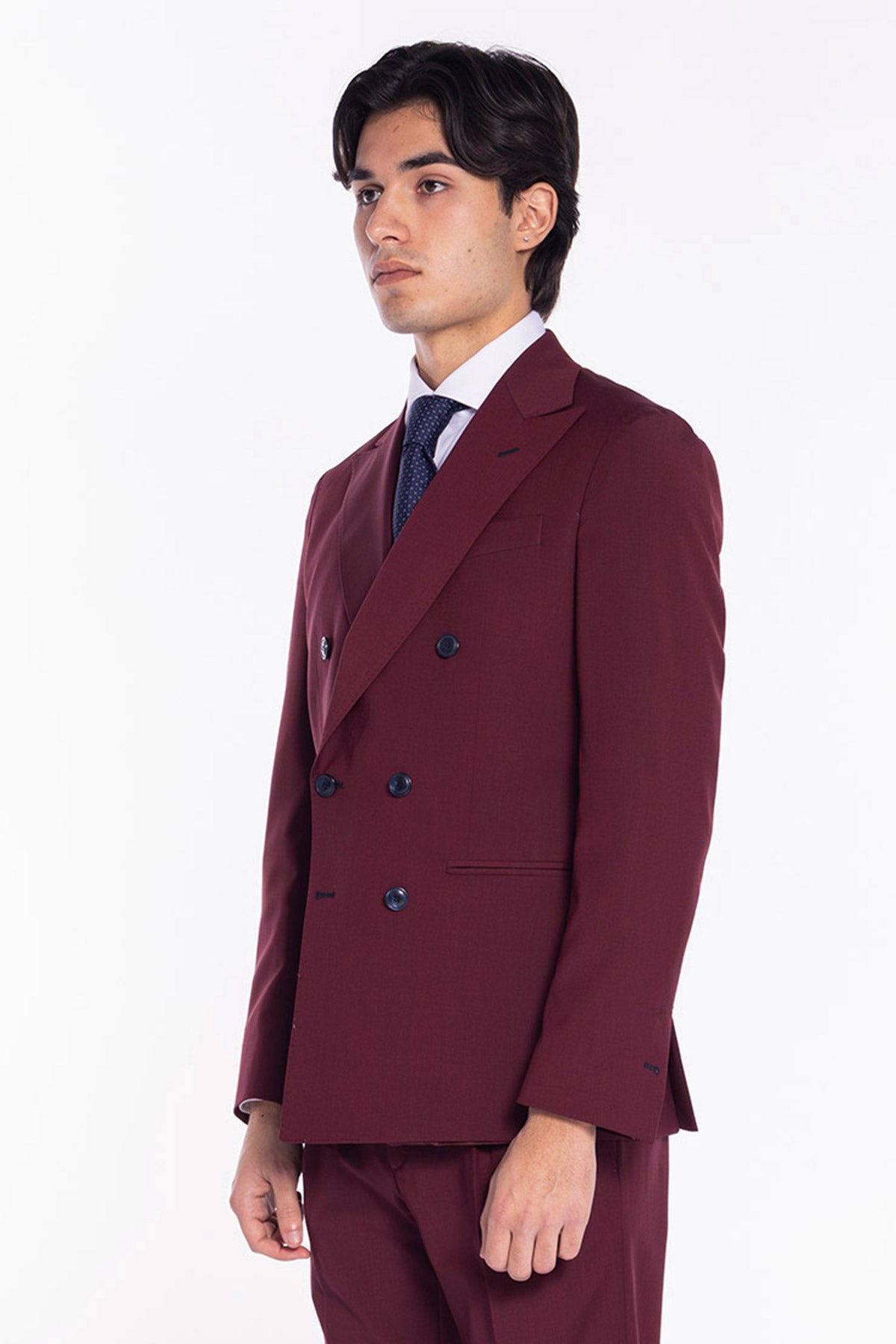 Giacca uomo Doppiopetto Bordeaux fresco lana mista Rever a lancia
