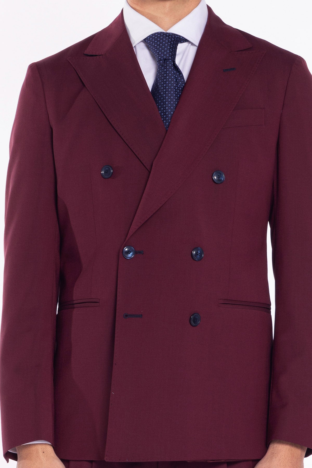 Giacca uomo Doppiopetto Bordeaux fresco lana mista Rever a lancia