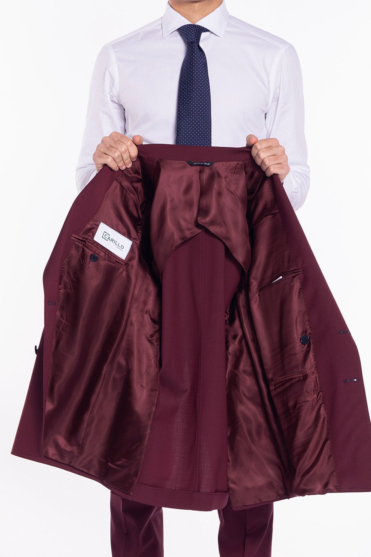 Giacca uomo Doppiopetto Bordeaux fresco lana mista Rever a lancia