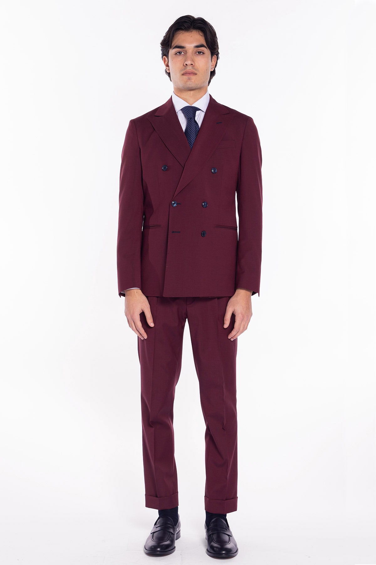 Giacca uomo Doppiopetto Bordeaux fresco lana mista Rever a lancia