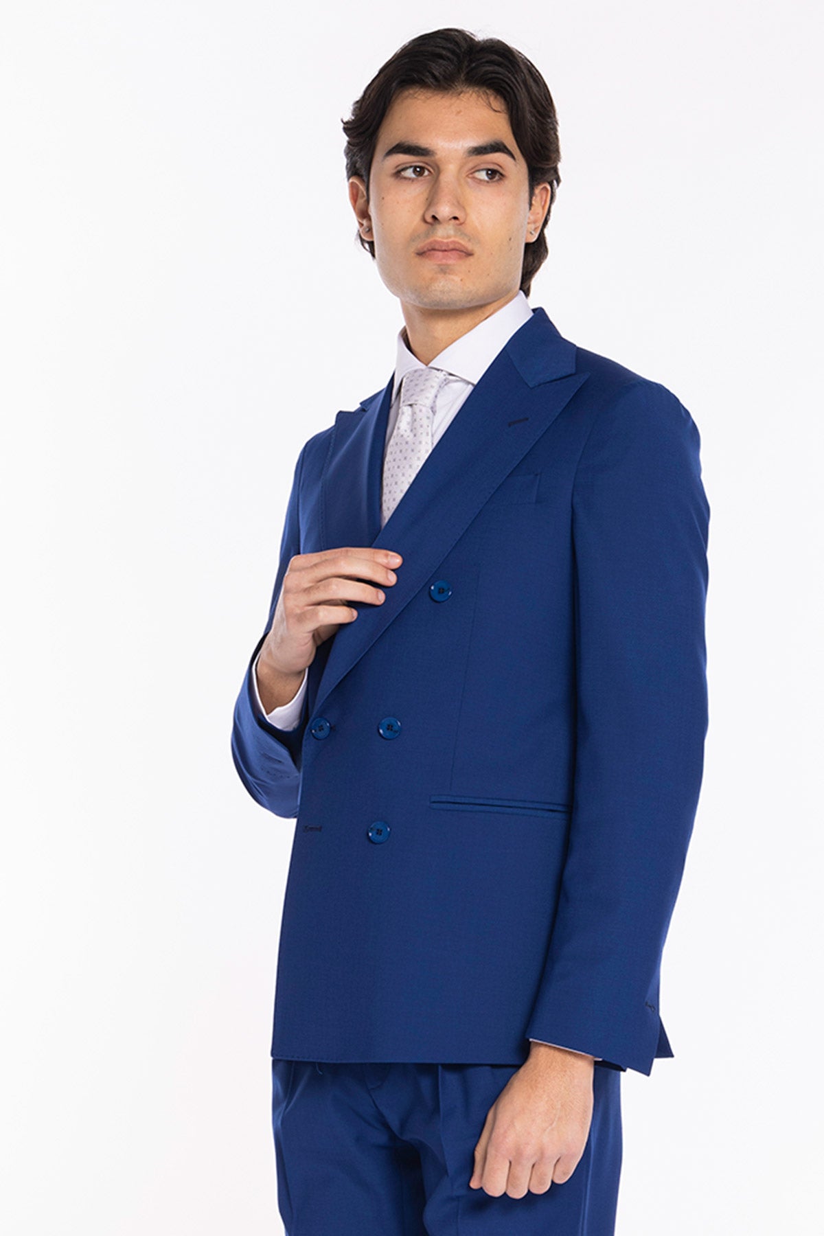 Giacca uomo Doppiopetto Royal blu fresco lana mista Rever a lancia