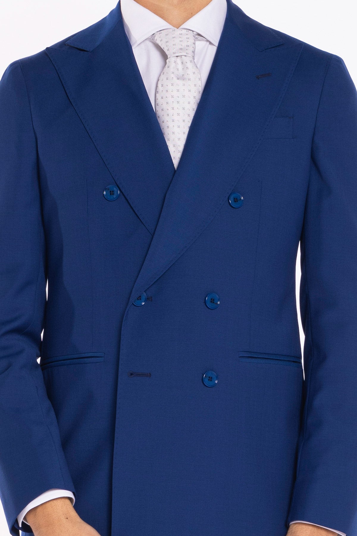 Giacca uomo Doppiopetto Royal blu fresco lana mista Rever a lancia