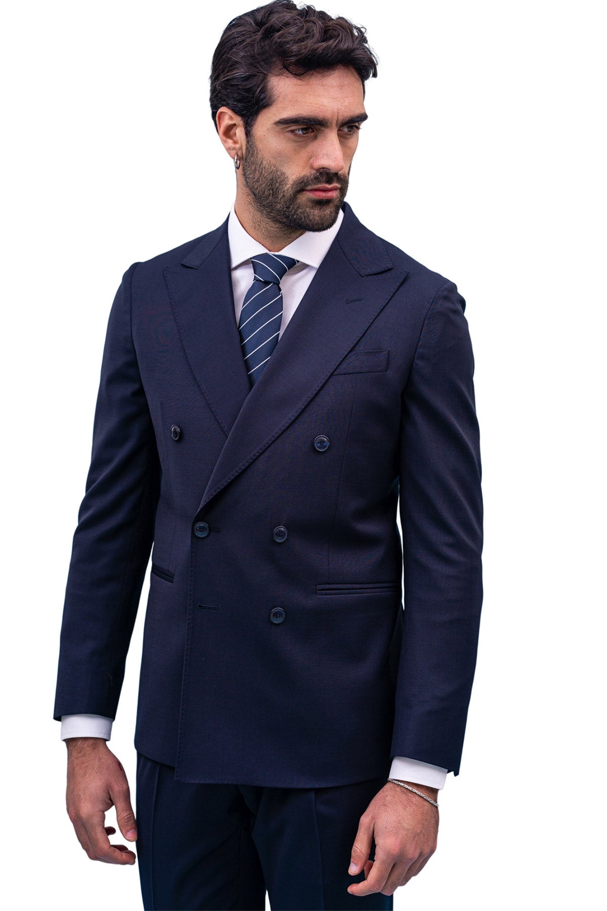 Giacca uomo Doppiopetto Navy blu fresco lana mista Rever a lancia
