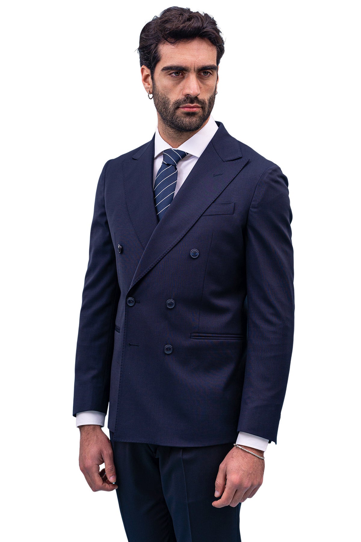 Giacca uomo Doppiopetto Navy blu fresco lana mista Rever a lancia
