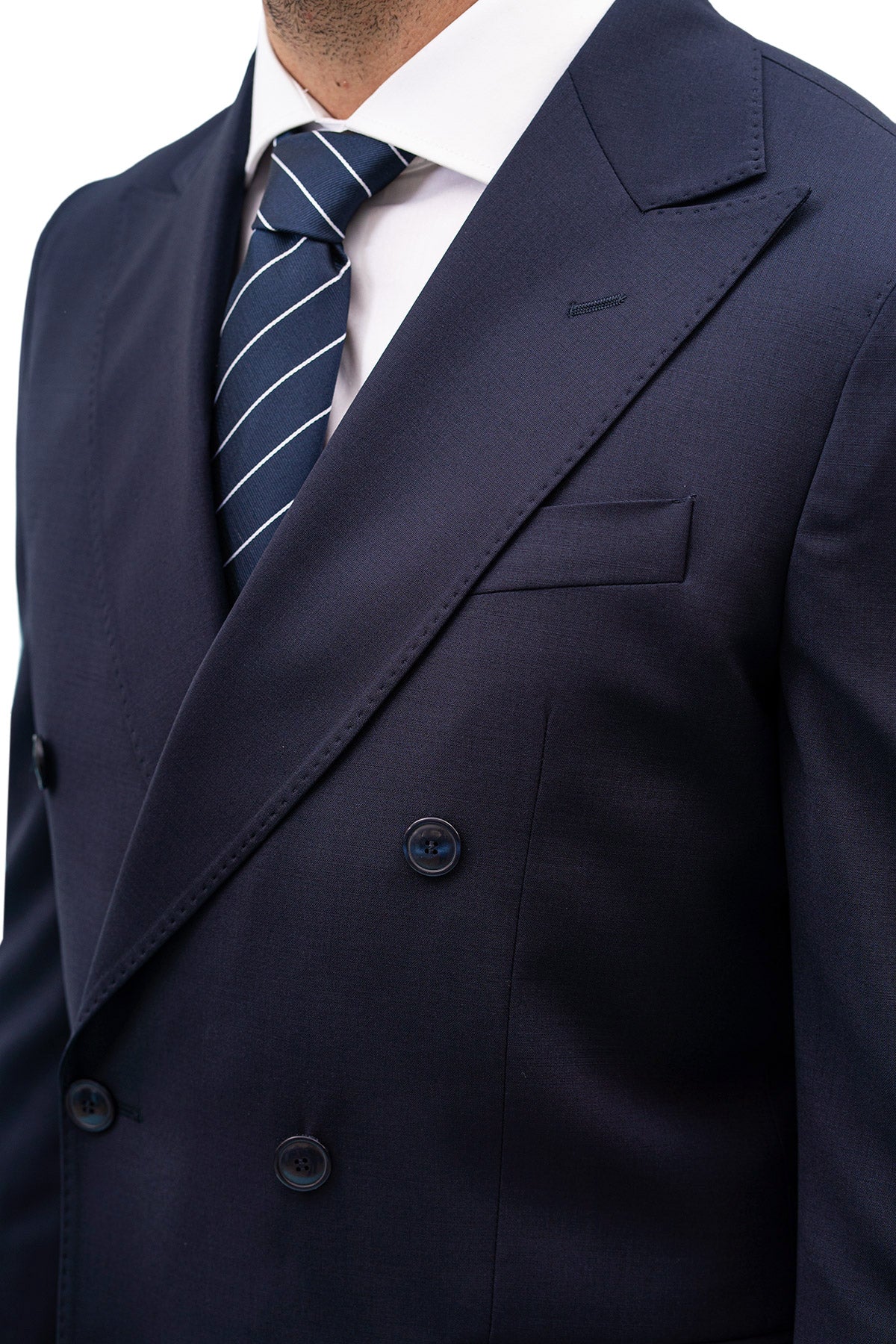 Giacca uomo Doppiopetto Navy blu fresco lana mista Rever a lancia