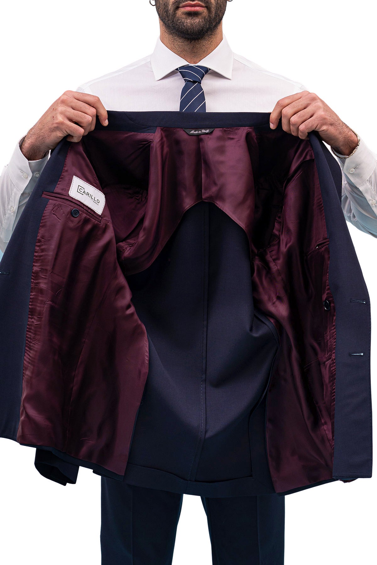 Giacca uomo Doppiopetto Navy blu fresco lana mista Rever a lancia