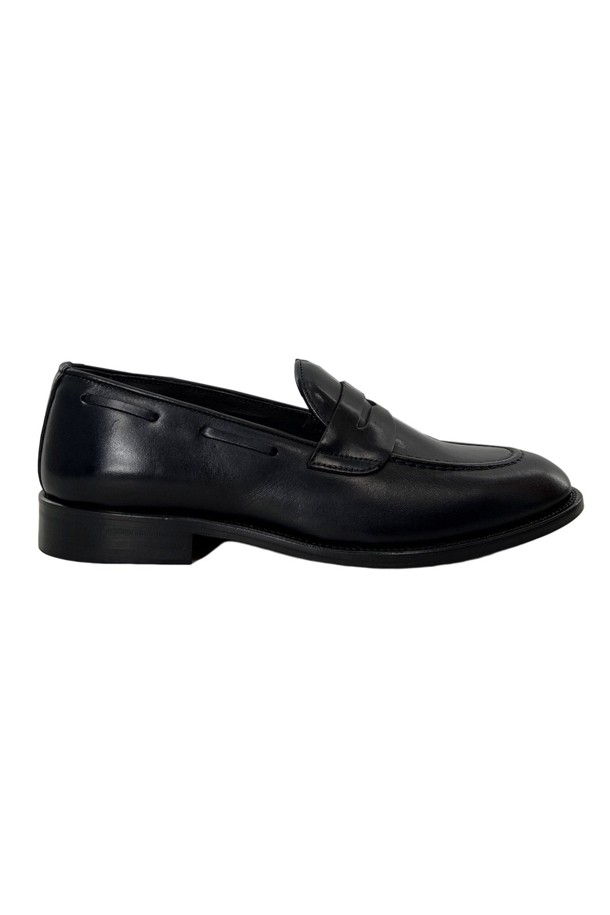 Mocassini uomo neri in vera pelle modello college e suola in cuoio made in italy