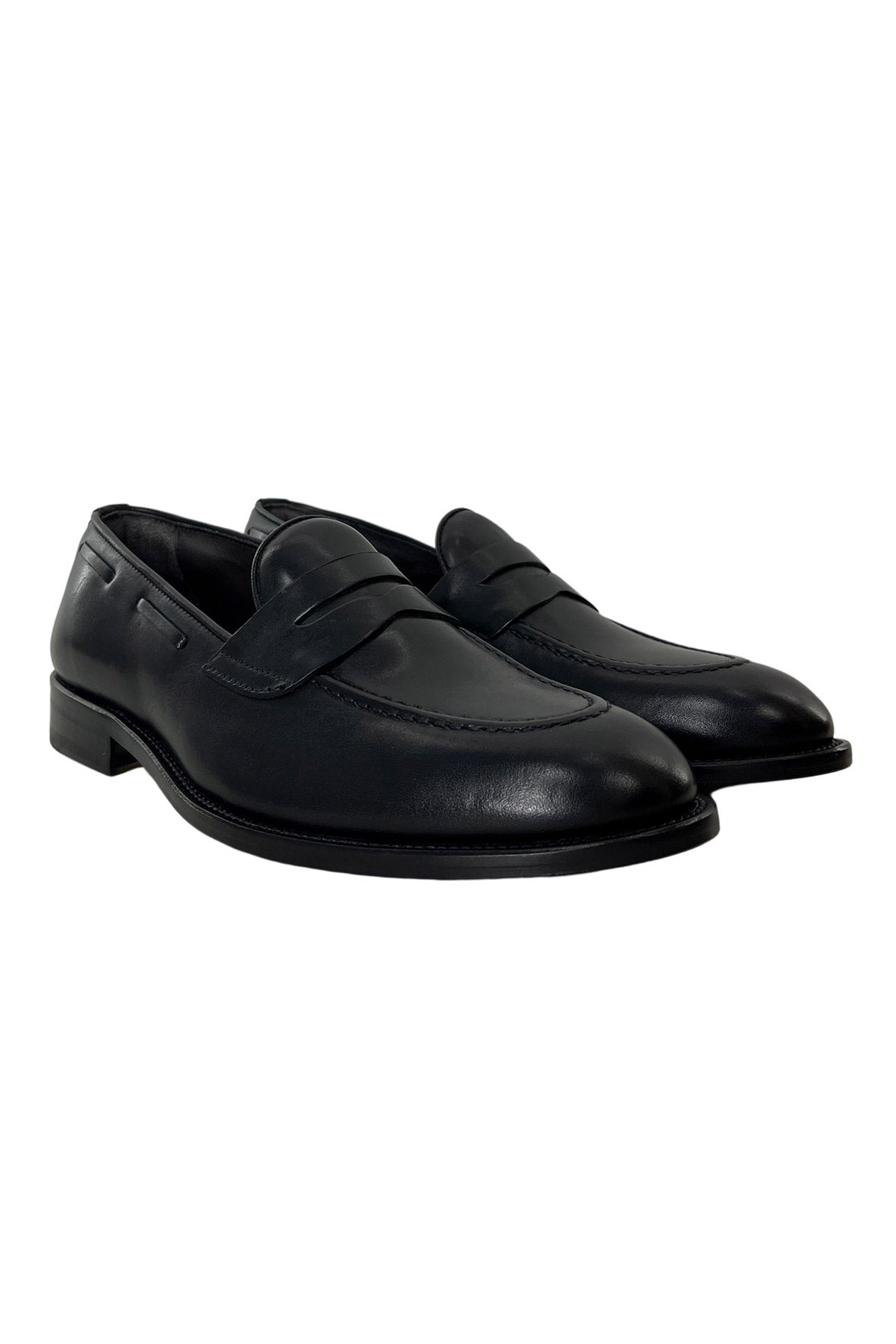 Mocassini uomo neri in vera pelle modello college e suola in cuoio made in italy