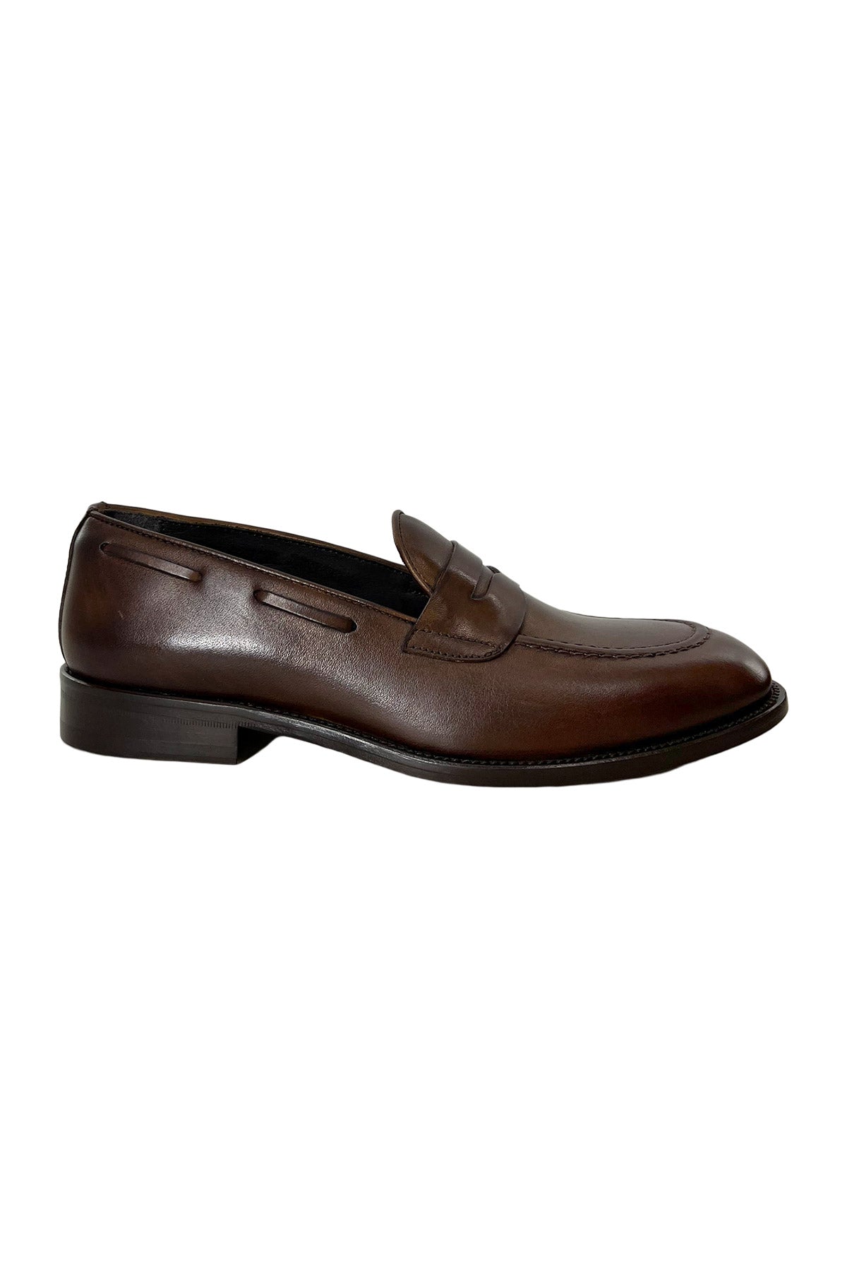 Mocassini uomo marroni in vera pelle modello college e suola in cuoio made in italy