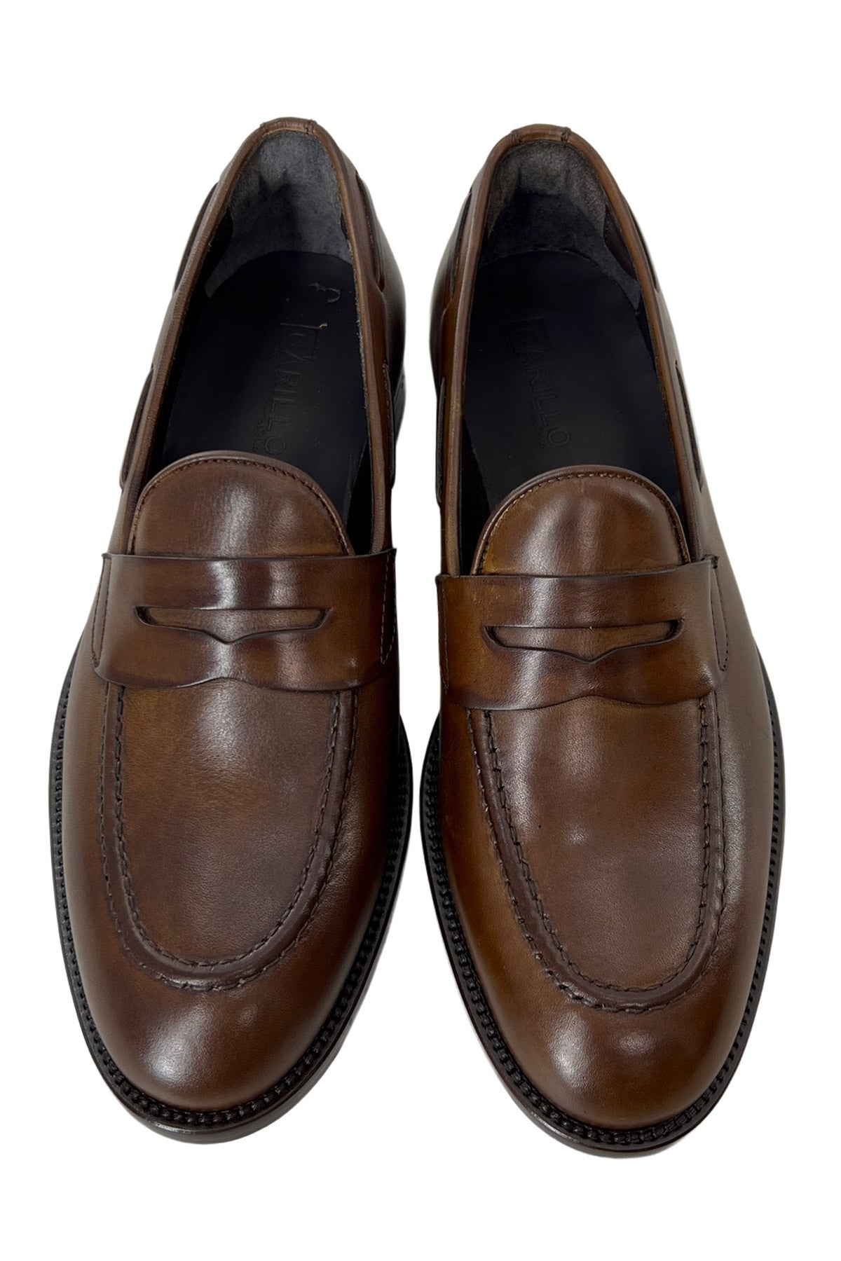 Mocassini uomo marroni in vera pelle modello college e suola in cuoio made in italy