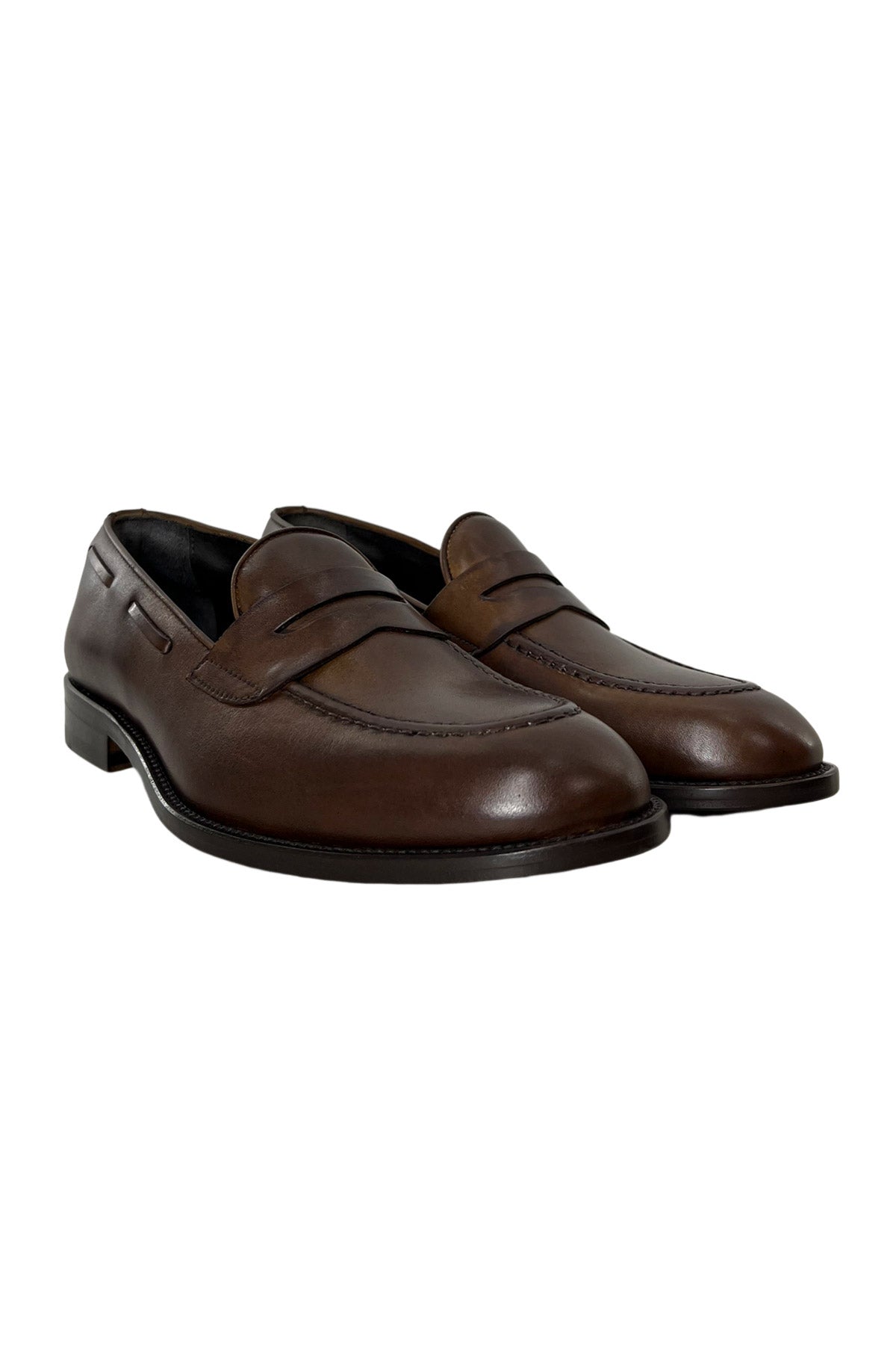 Mocassini uomo marroni in vera pelle modello college e suola in cuoio made in italy