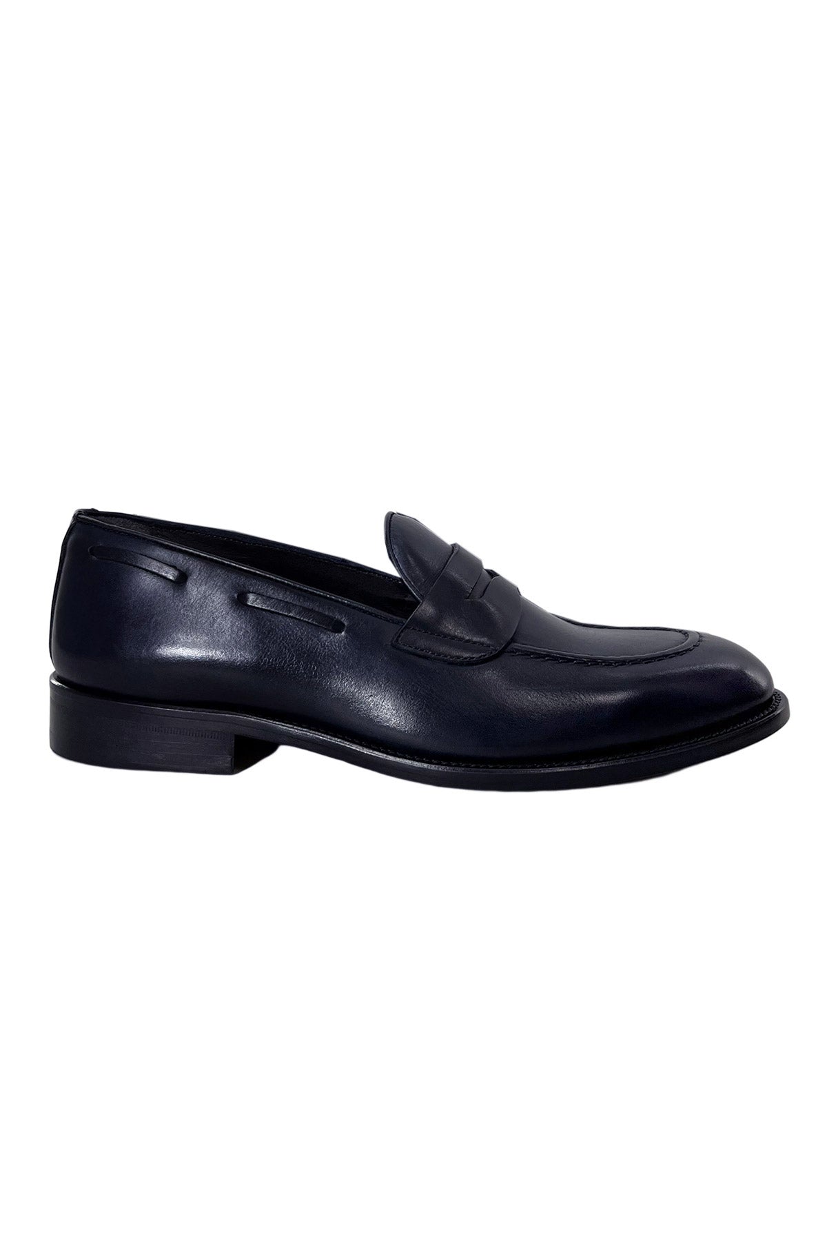 Mocassini uomo blu in vera pelle modello college e suola in cuoio made in italy