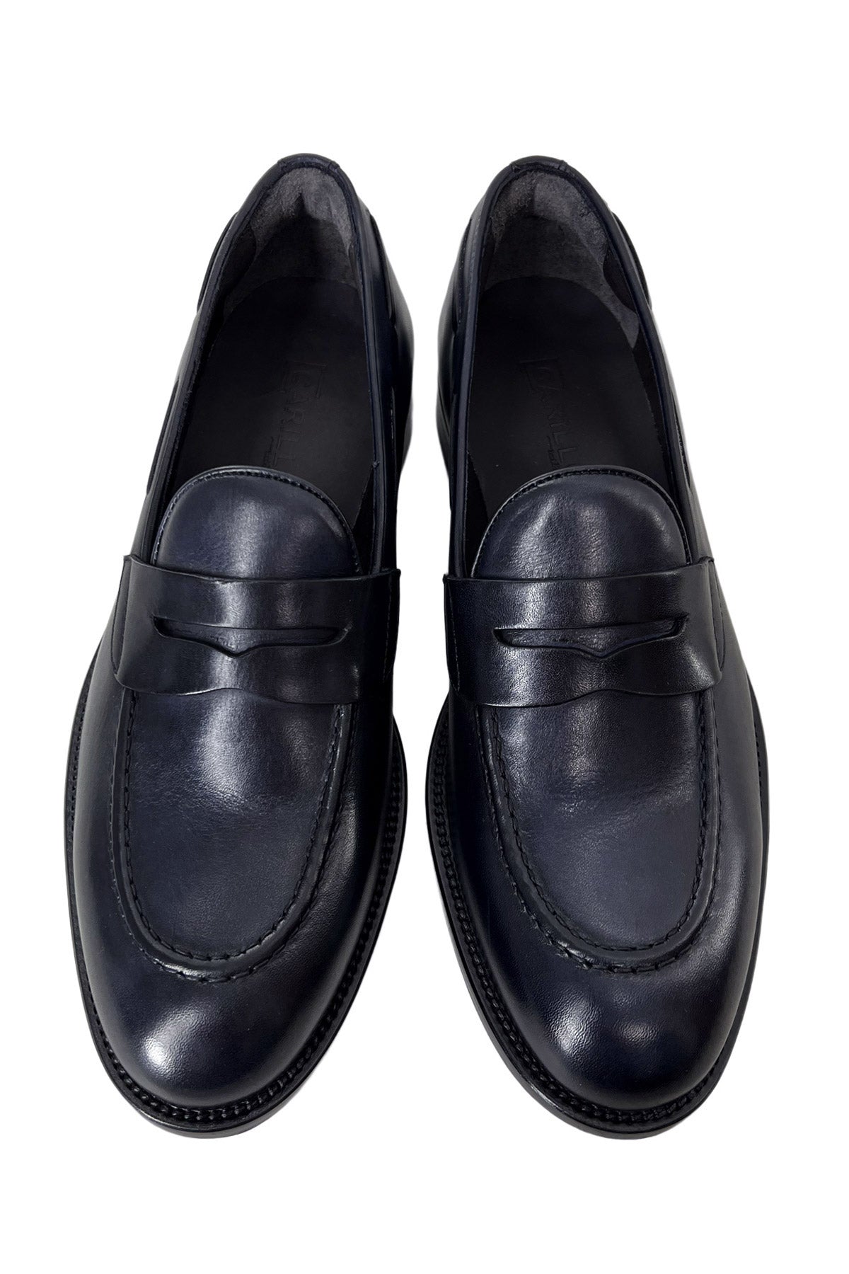 Mocassini uomo blu in vera pelle modello college e suola in cuoio made in italy