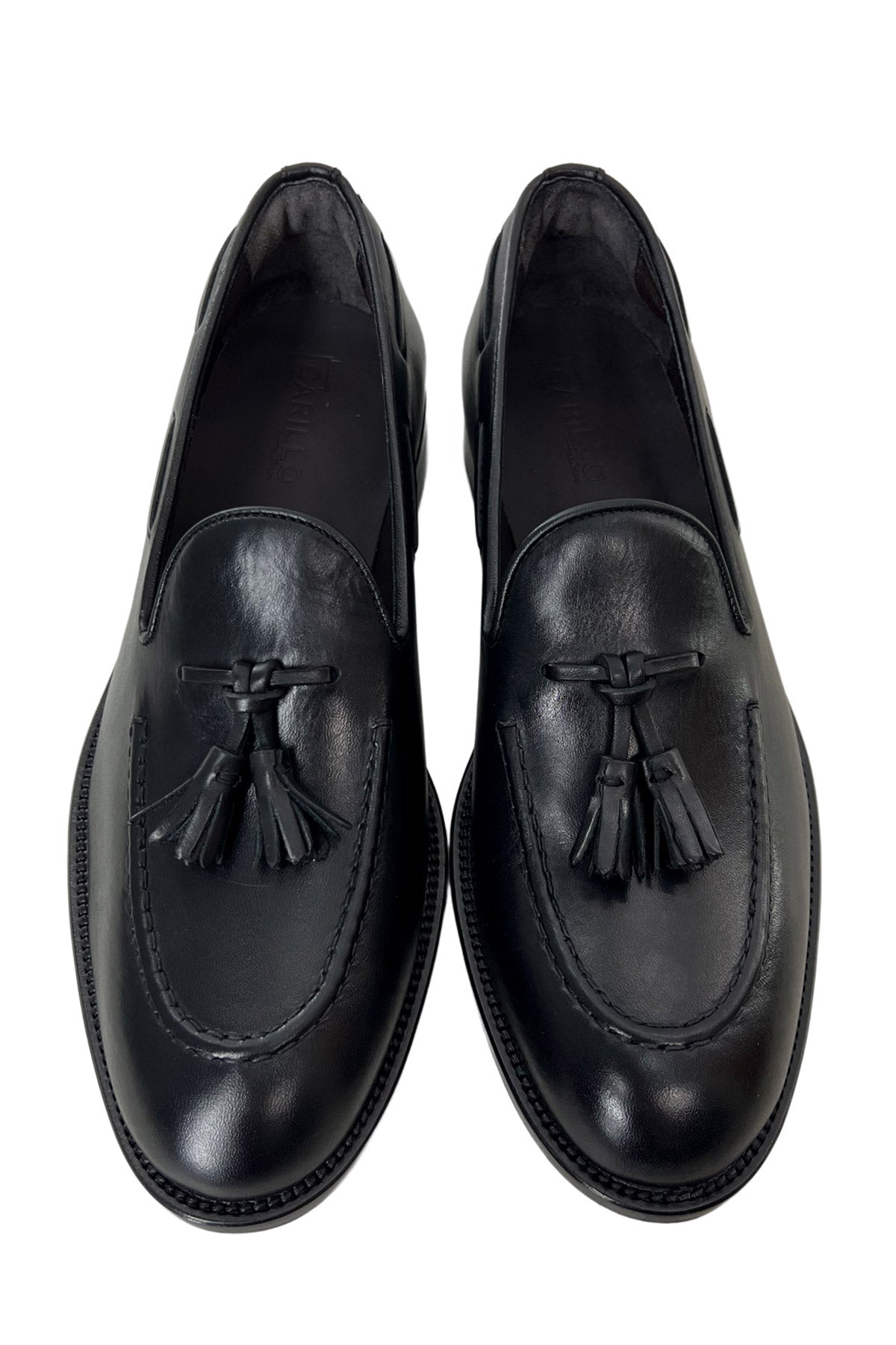 Mocassini uomo neri in vera pelle con nappine e suola in cuoio made in italy
