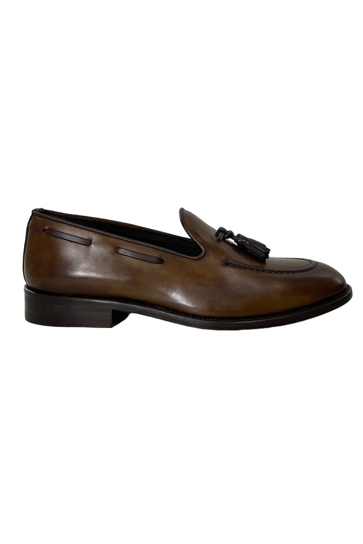 Mocassini uomo cuoio in vera pelle con nappine e suola in cuoio made in italy