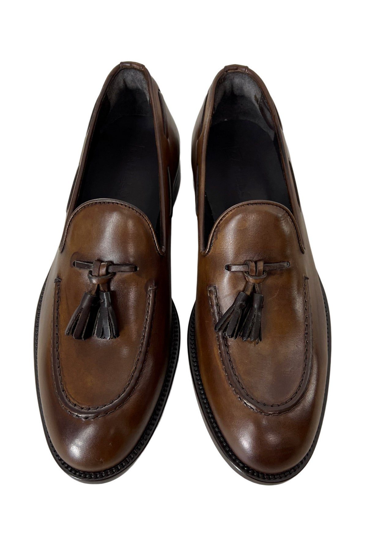 Mocassini uomo cuoio in vera pelle con nappine e suola in cuoio made in italy