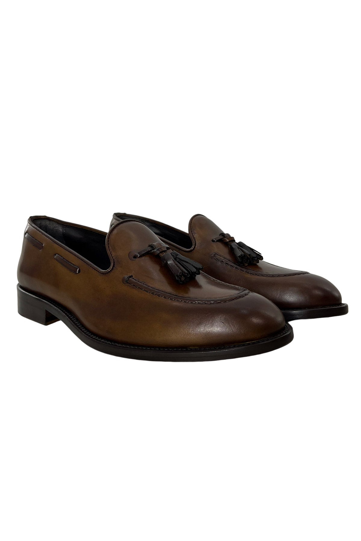 Mocassini uomo cuoio in vera pelle con nappine e suola in cuoio made in italy
