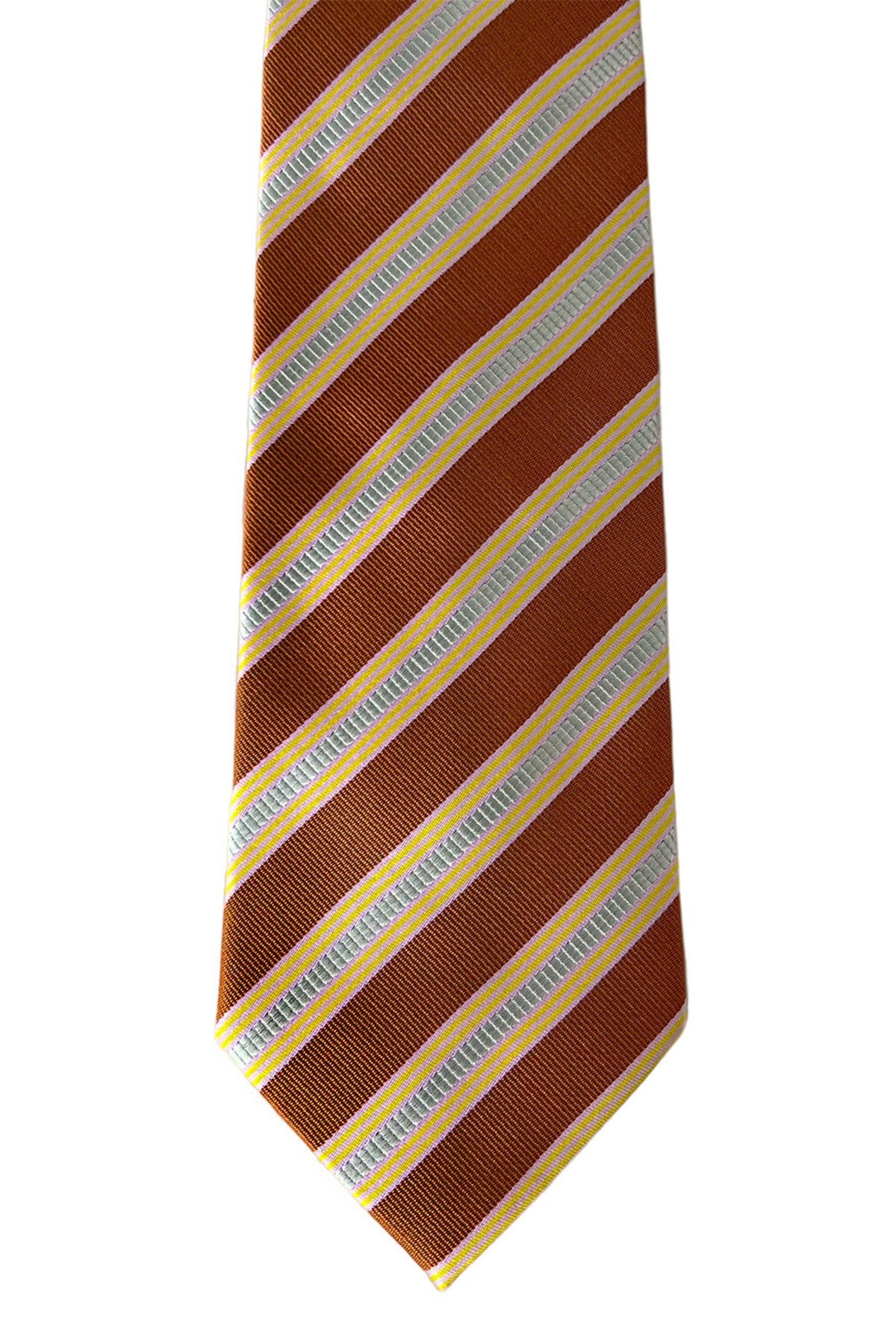 Cravatta uomo coccio e beige regimental 8cm da cerimonia elegante effetto seta