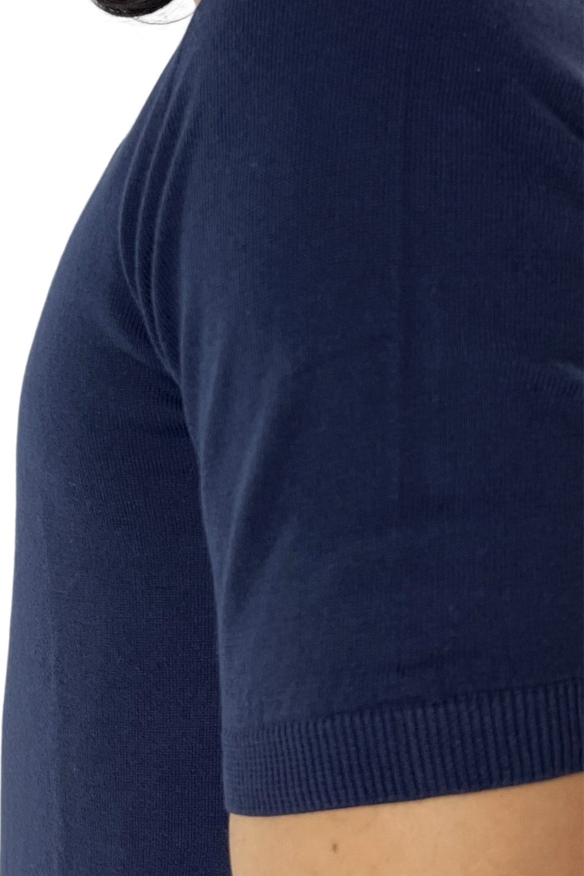 Maglioncino da uomo navy blu mezze maniche 100% cotone di filo finezza 14 tinta unita