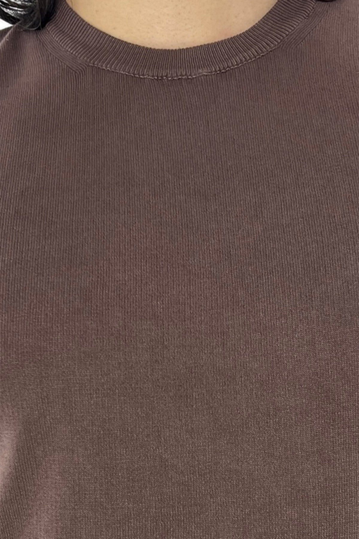 Maglioncino da uomo Marrone mezze maniche 100% cotone stone wash di filo finezza 14 tinta unita