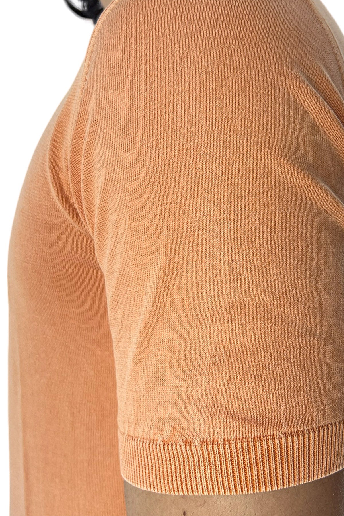 Maglioncino da uomo arancio mezze maniche 100% cotone stone wash di filo finezza 14 tinta unita