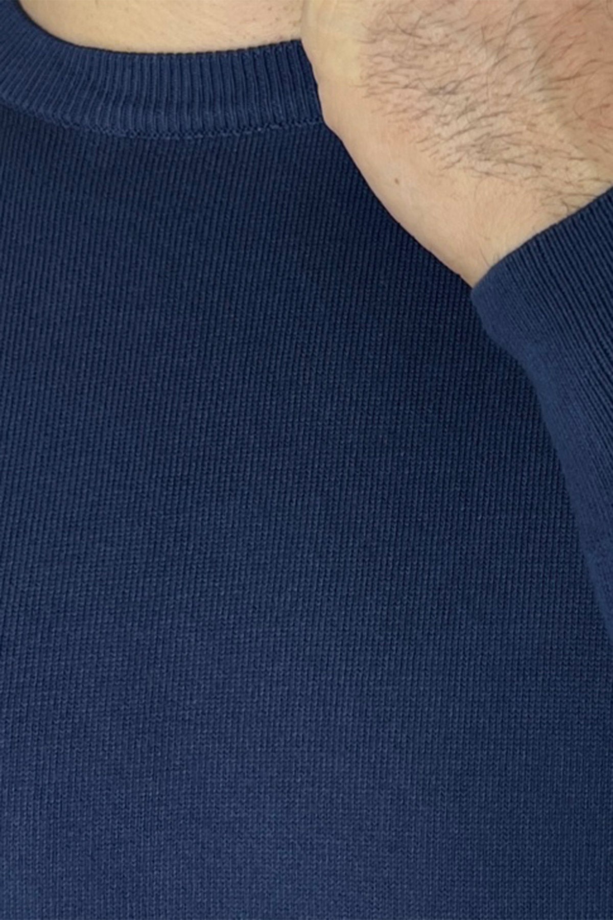 Maglioncino da uomo Navy blu maniche lunghe 100% cotone di filo tinta unita