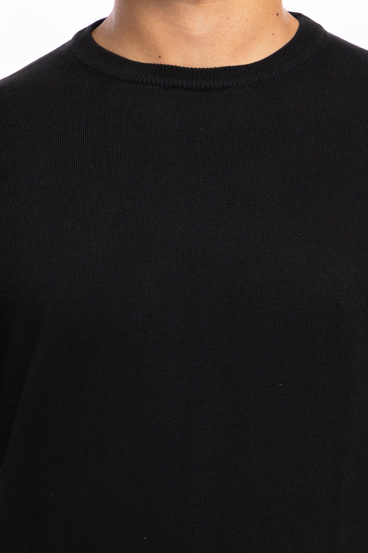 Maglioncino da uomo nero maniche lunghe 100% cotone di filo tinta unita