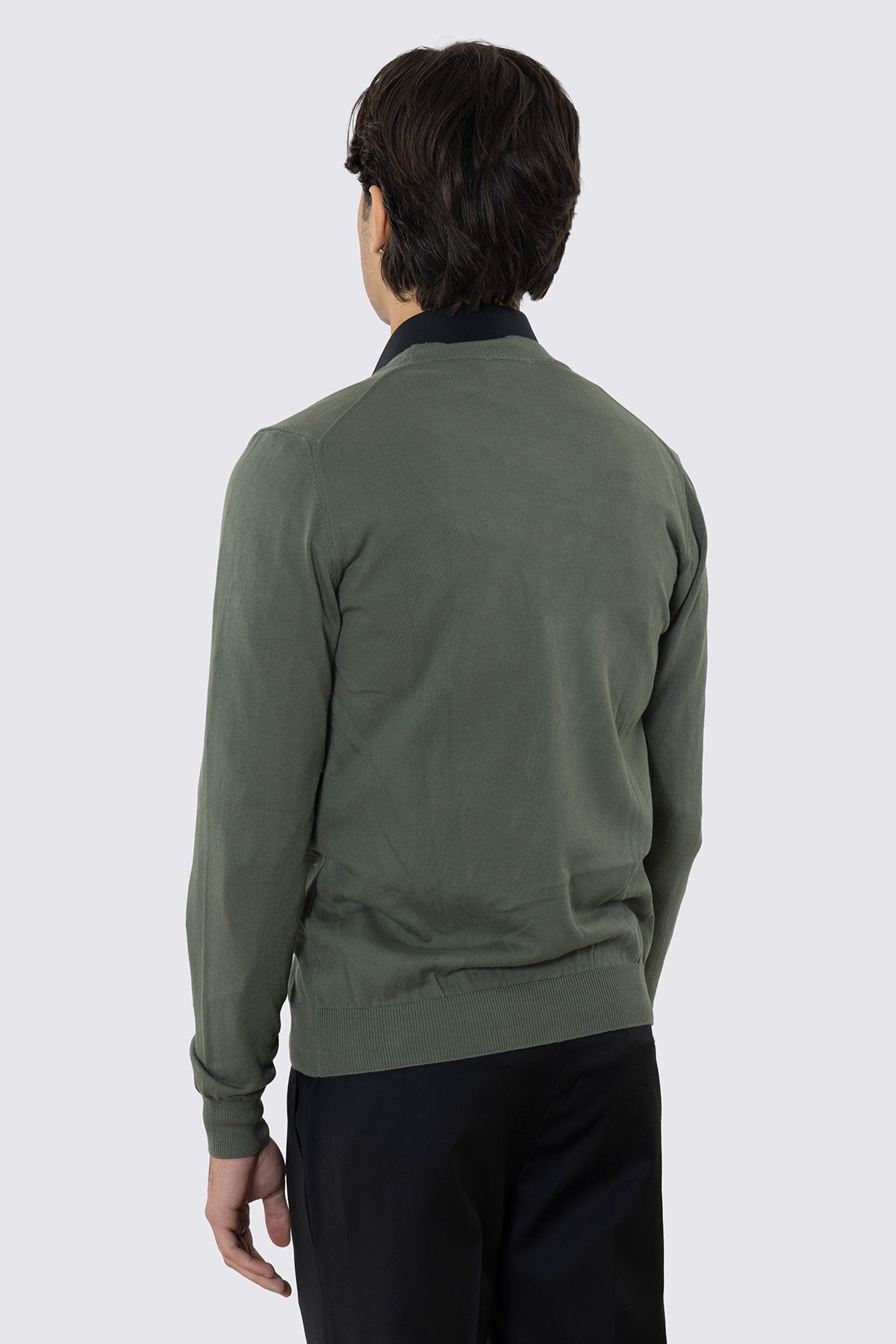 Cardigan da uomo Verde militare maniche lunghe 100% cotone di filo finezza 12 tinta unita