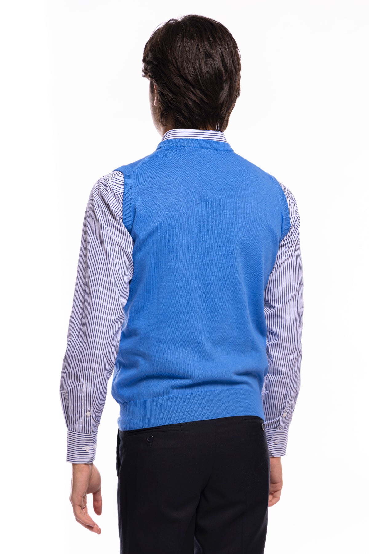 Gilet da uomo azzurro 100% cotone di filo finezza 12 tinta unita