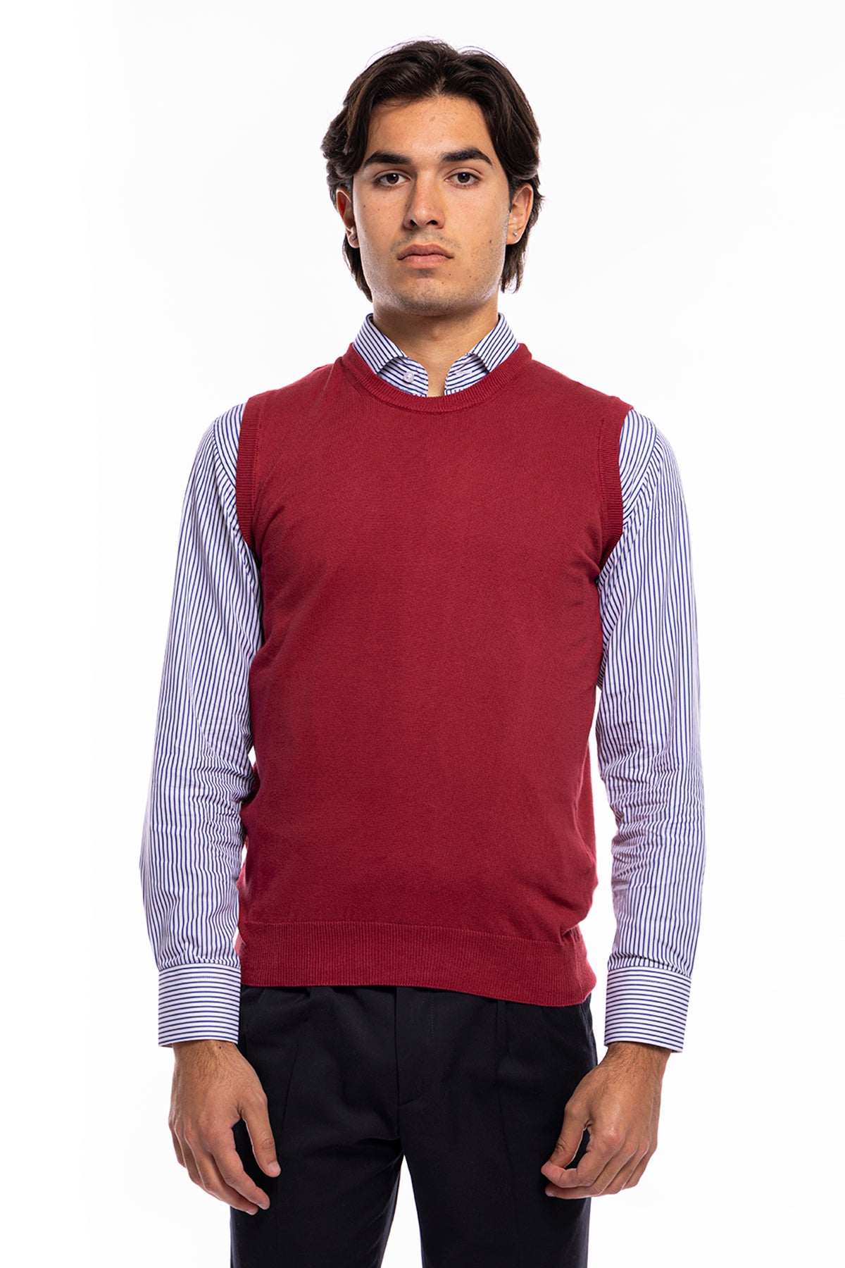 Gilet da uomo bordeaux 100% cotone di filo finezza 12 tinta unita