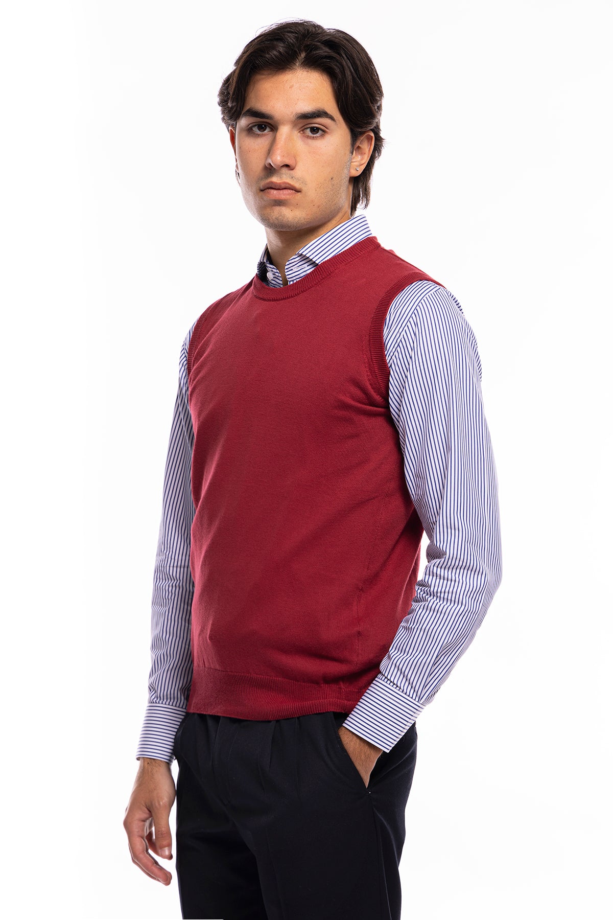 Gilet da uomo bordeaux 100% cotone di filo finezza 12 tinta unita