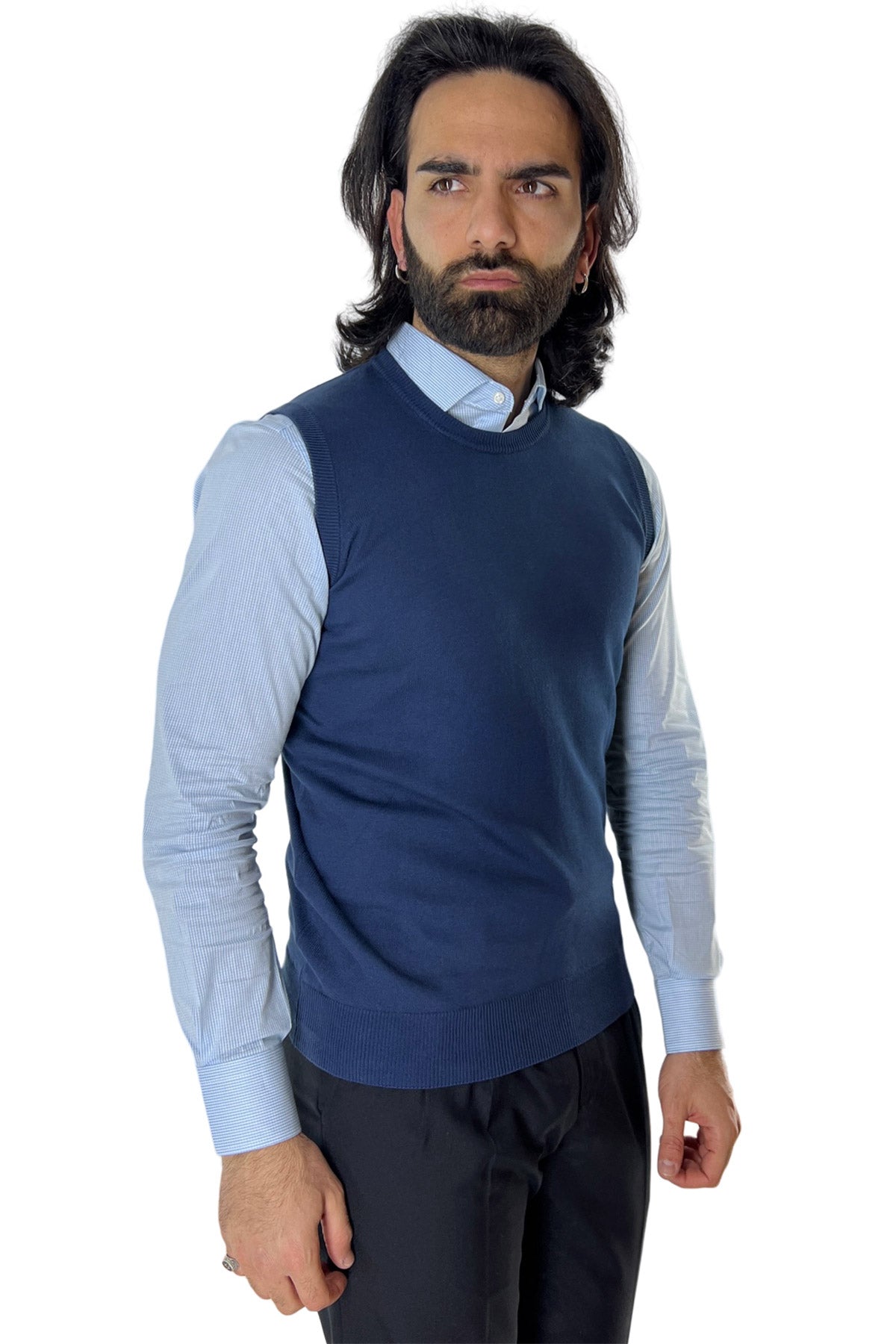 Gilet da uomo navy blu 100% cotone di filo finezza 12 tinta unita