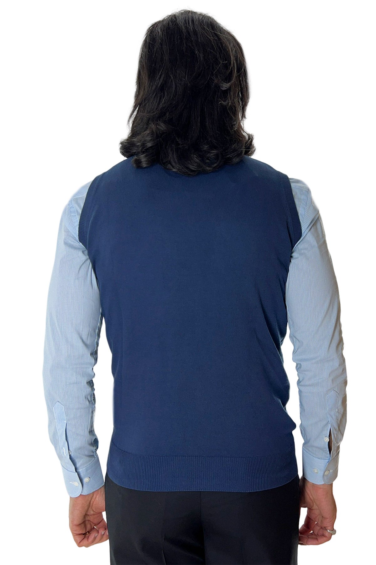 Gilet da uomo navy blu 100% cotone di filo finezza 12 tinta unita