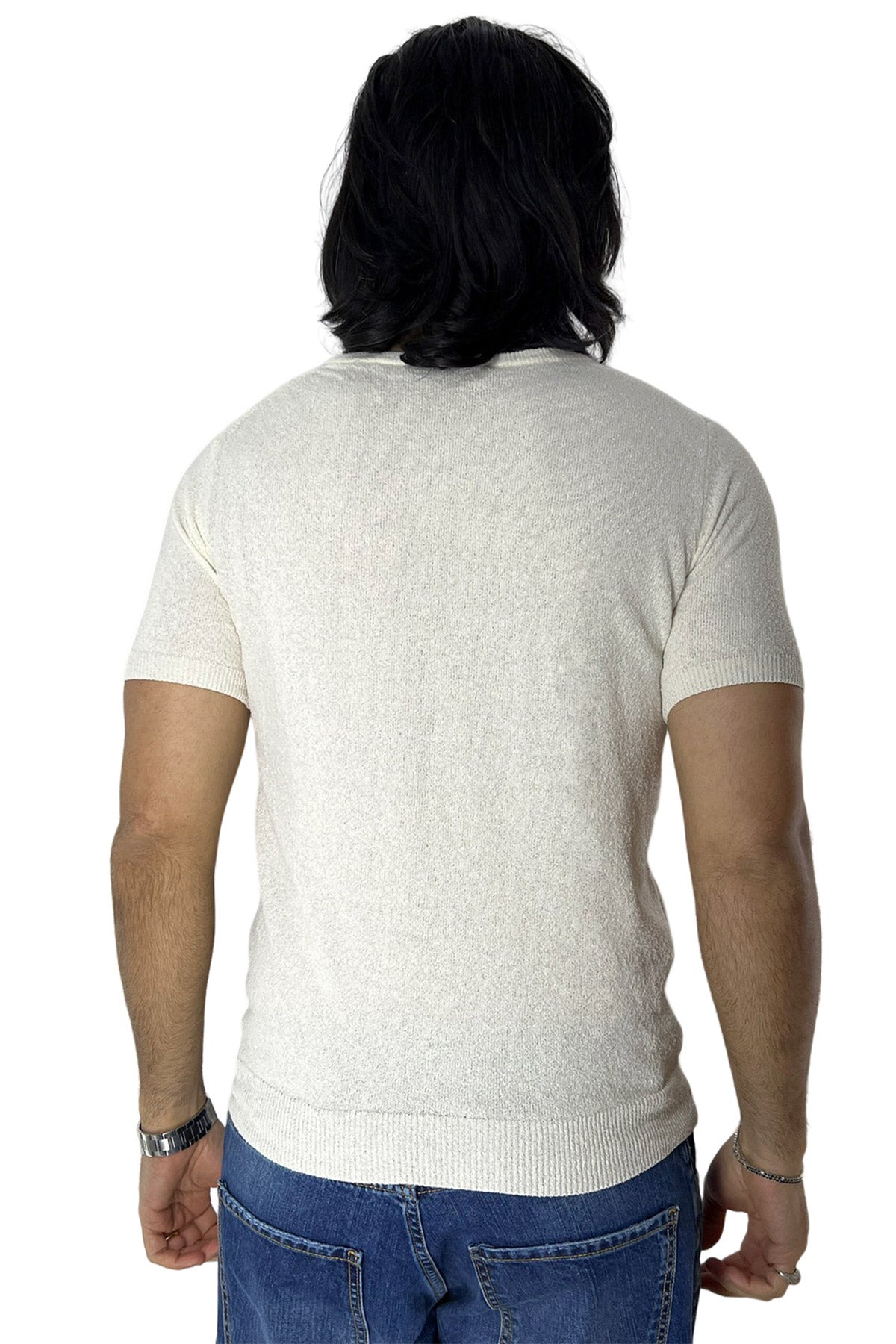 Maglioncino da uomo Bianco mezze maniche 100% cotone effetto spugna  tinta unita