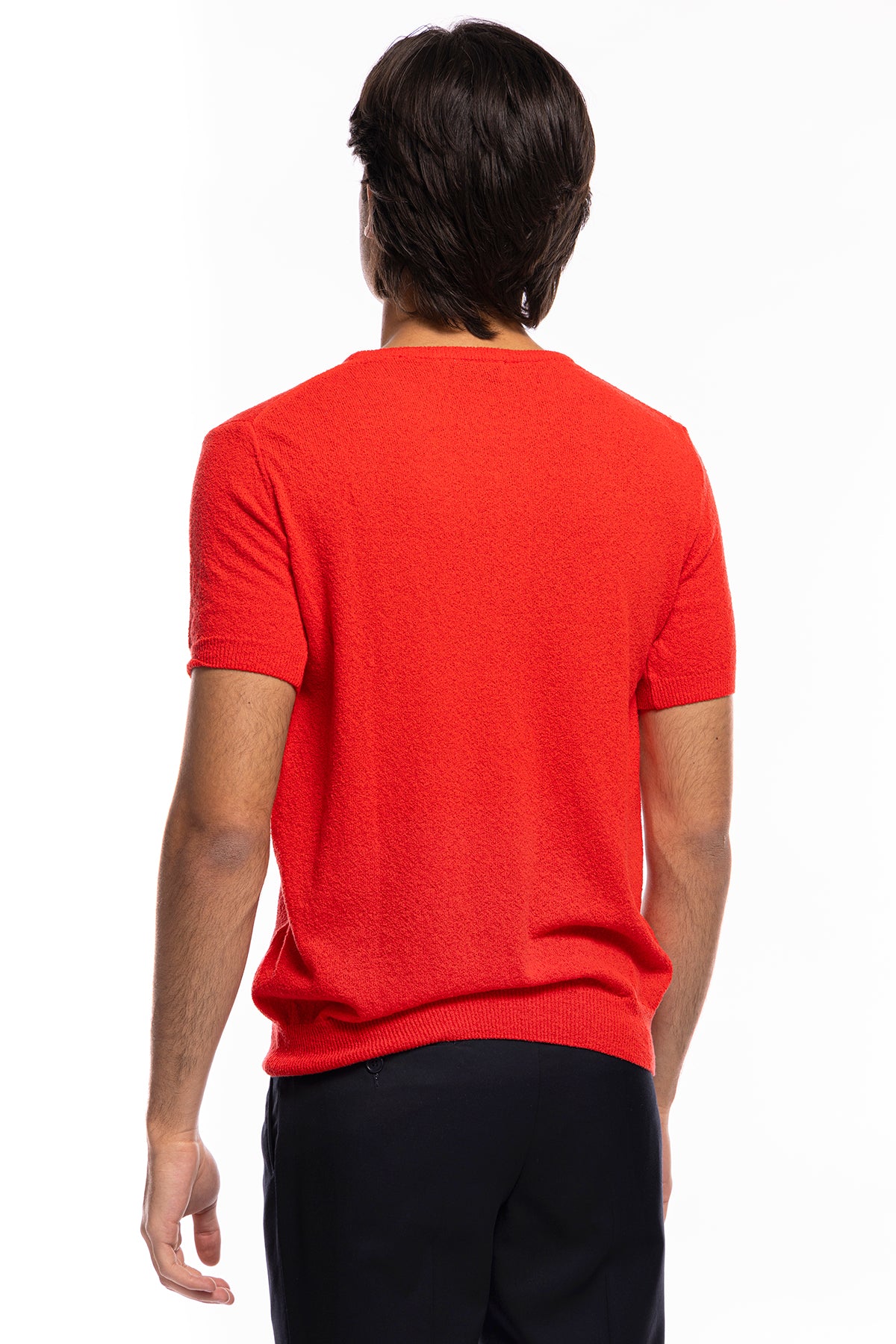 Maglioncino da uomo Rosso mezze maniche 100% cotone effetto spugna  tinta unita