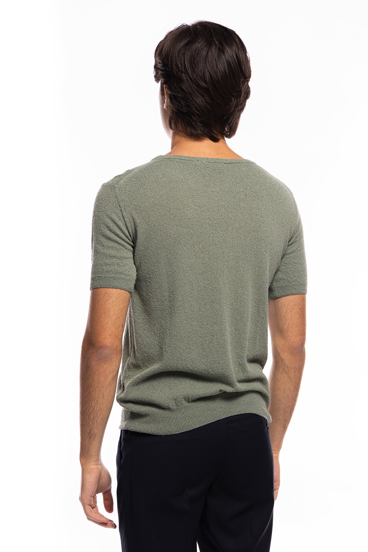 Maglioncino da uomo Verde militare mezze maniche 100% cotone effetto spugna  tinta unita