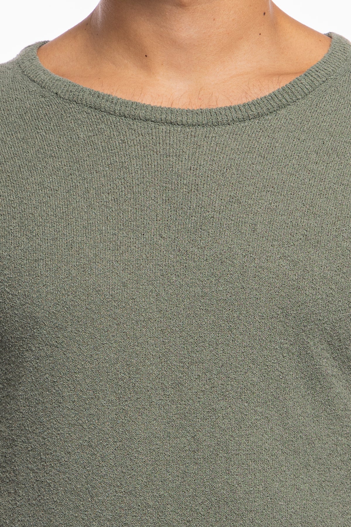 Maglioncino da uomo Verde militare mezze maniche 100% cotone effetto spugna  tinta unita
