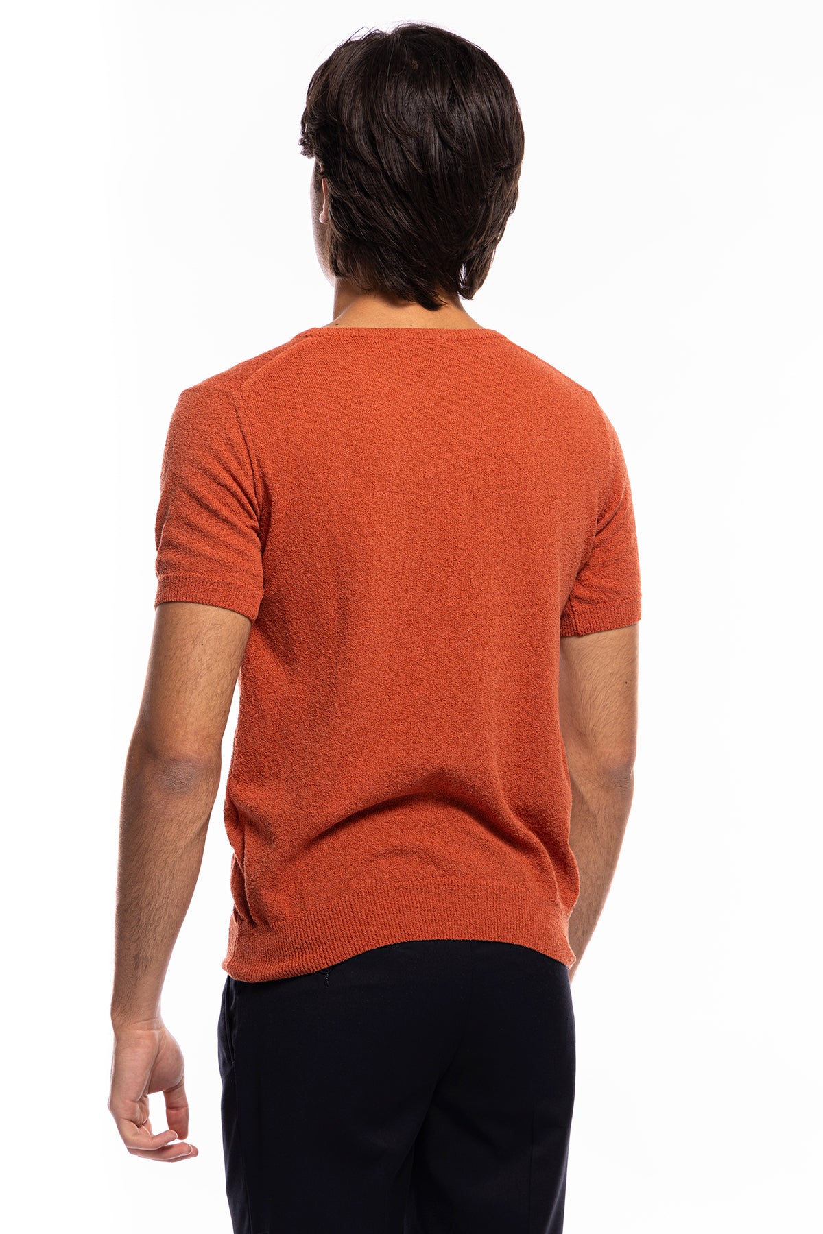 Maglioncino da uomo Arancio mezze maniche 100% cotone effetto spugna  tinta unita