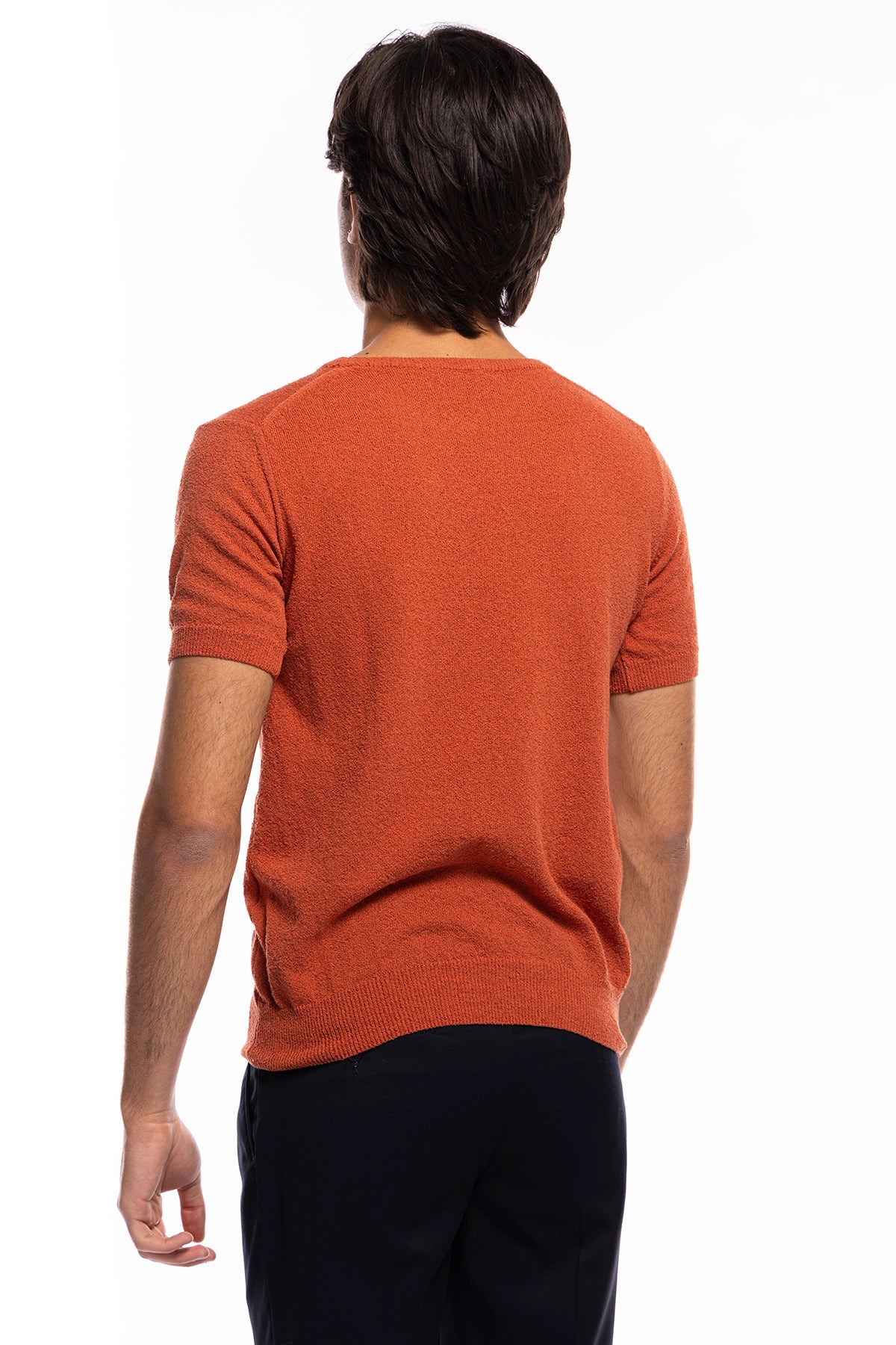 Maglioncino da uomo Arancio mezze maniche 100% cotone effetto spugna  tinta unita