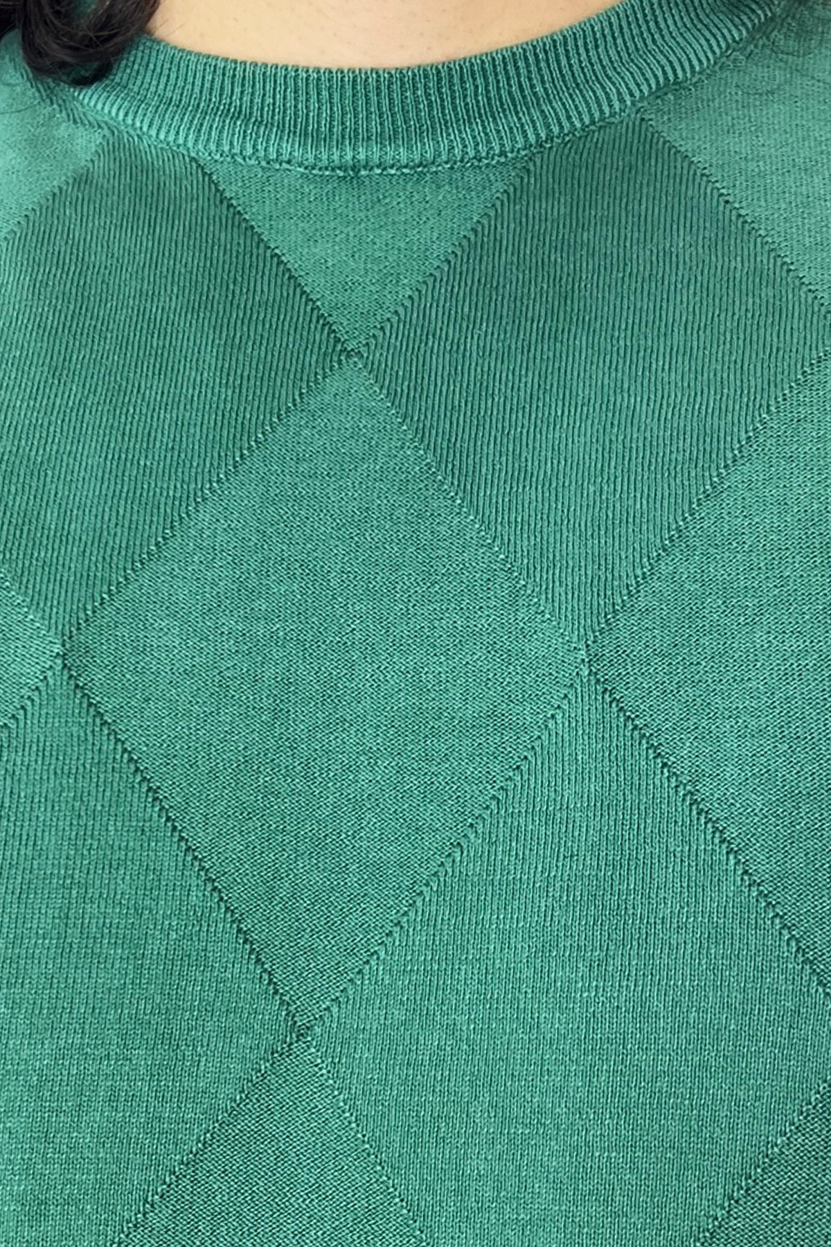 Maglioncino da uomo Verde mezze maniche 100% cotone di filo finezza 14 trama rombi tono su tono