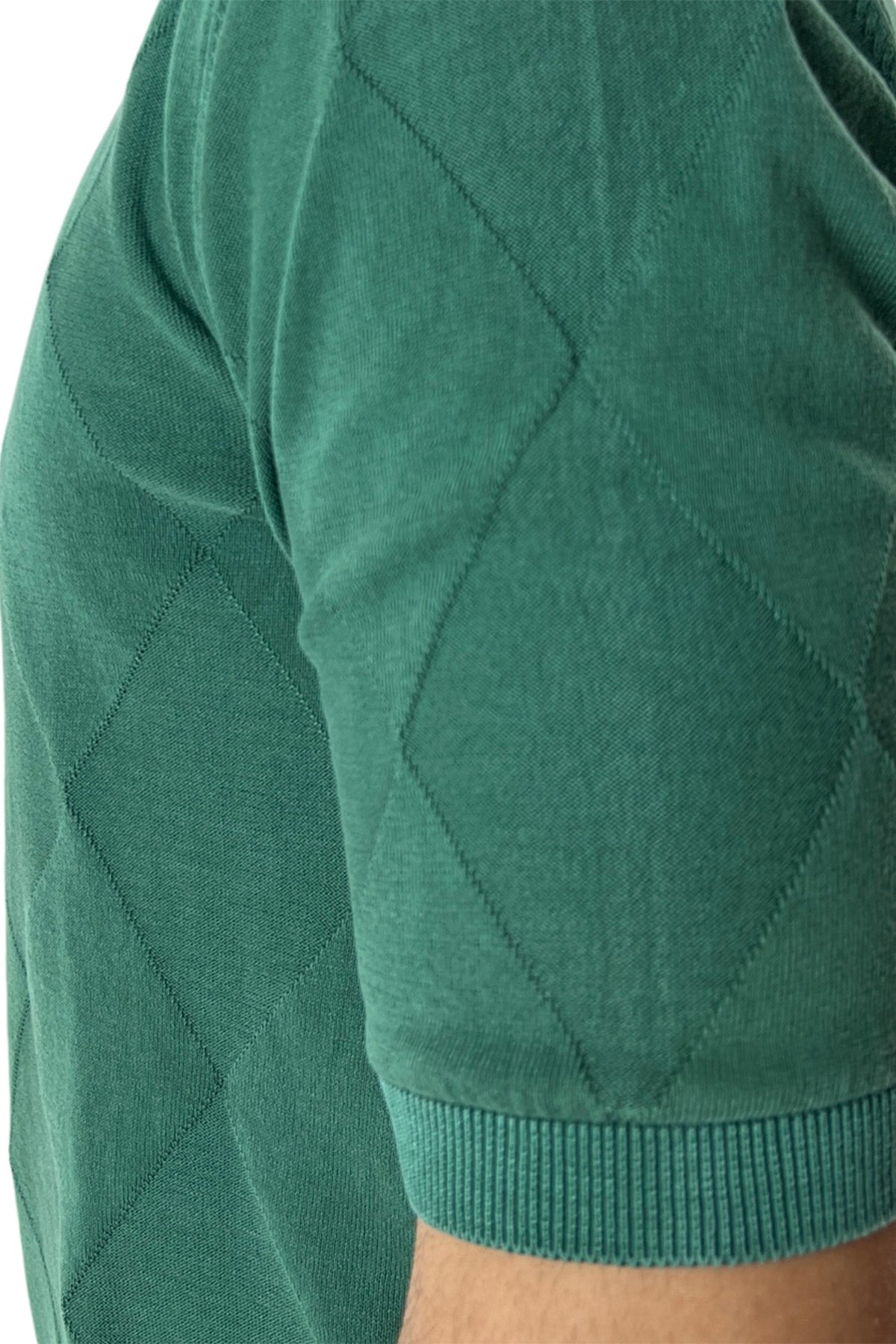 Maglioncino da uomo Verde mezze maniche 100% cotone di filo finezza 14 trama rombi tono su tono