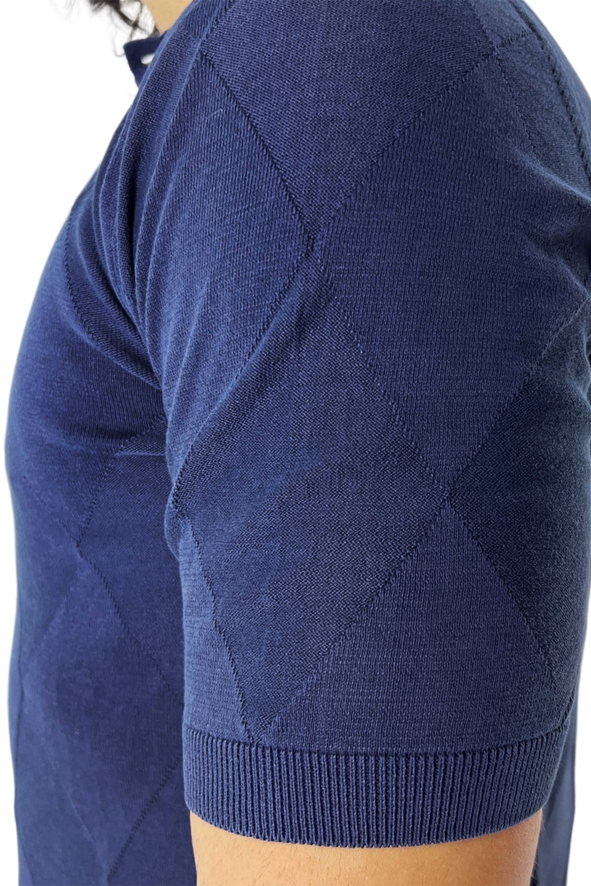 Polo da uomo navy Blu mezze maniche 100% cotone di filo finezza 14 trama rombi tono su tono