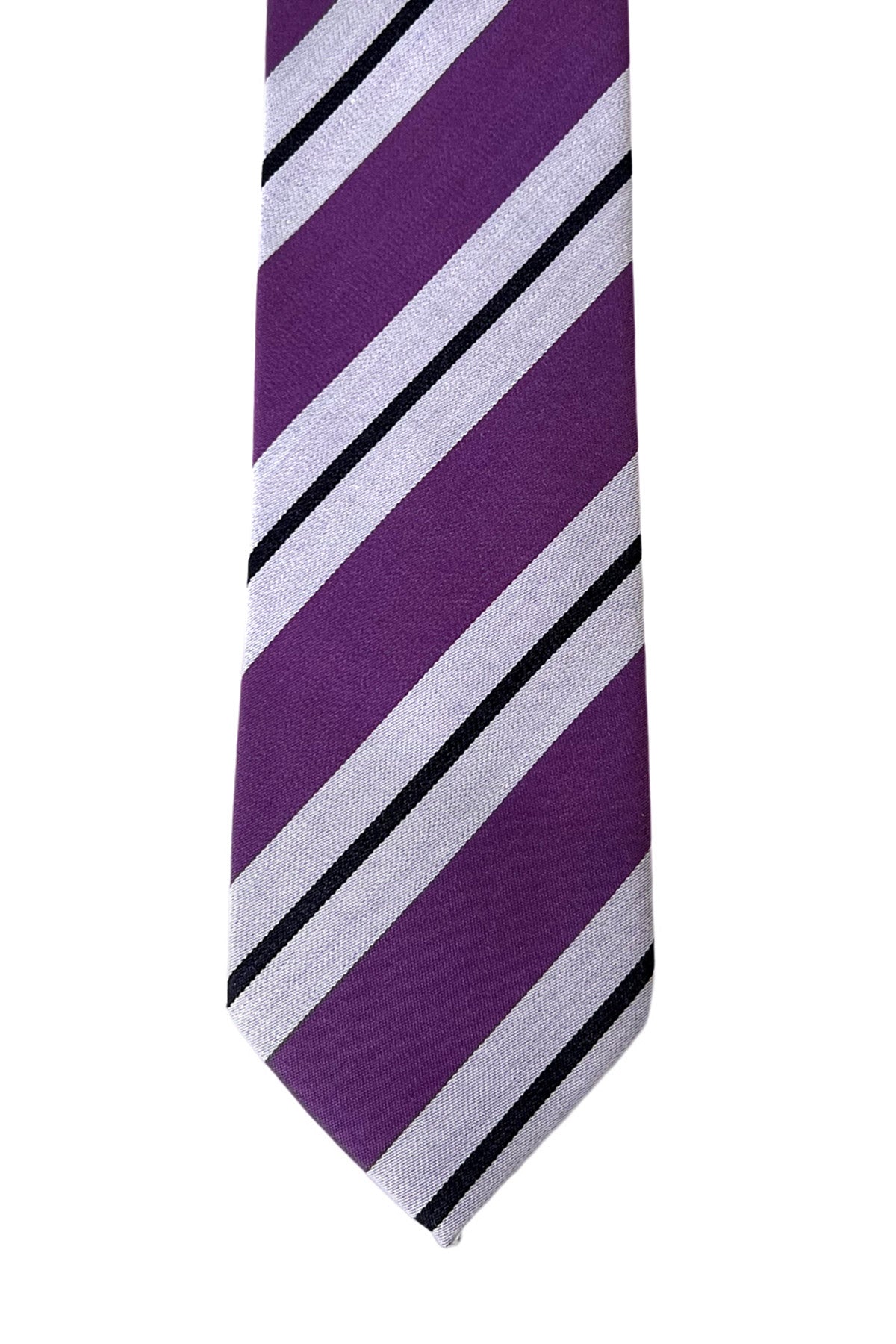 Cravatta uomo viola fantasia righe 8cm da cerimonia elegante fresco lana super 120's