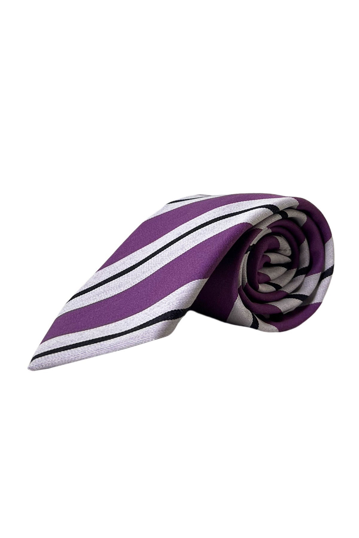 Cravatta uomo viola fantasia righe 8cm da cerimonia elegante fresco lana super 120's