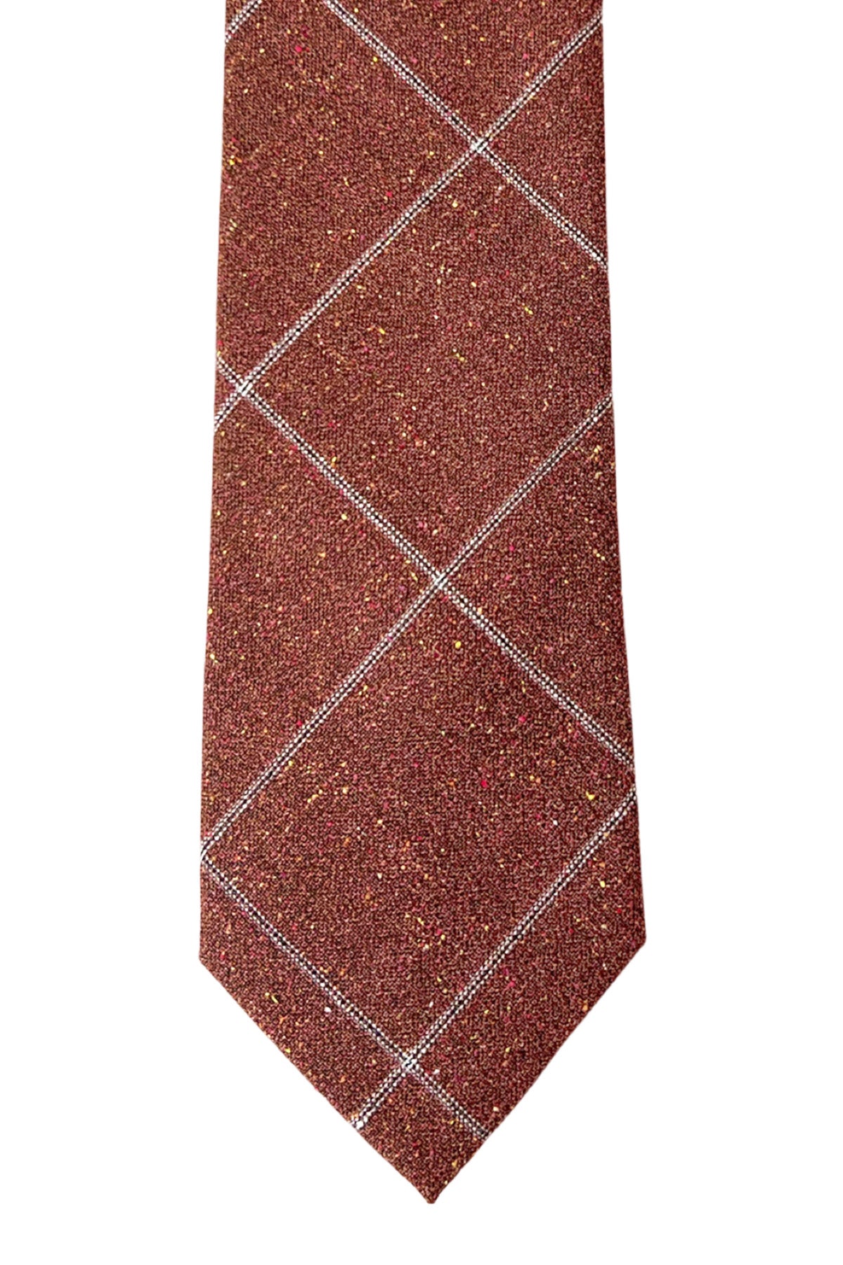 Cravatta uomo arancio a quadri  8cm da cerimonia elegante fresco lana super 120's e seta